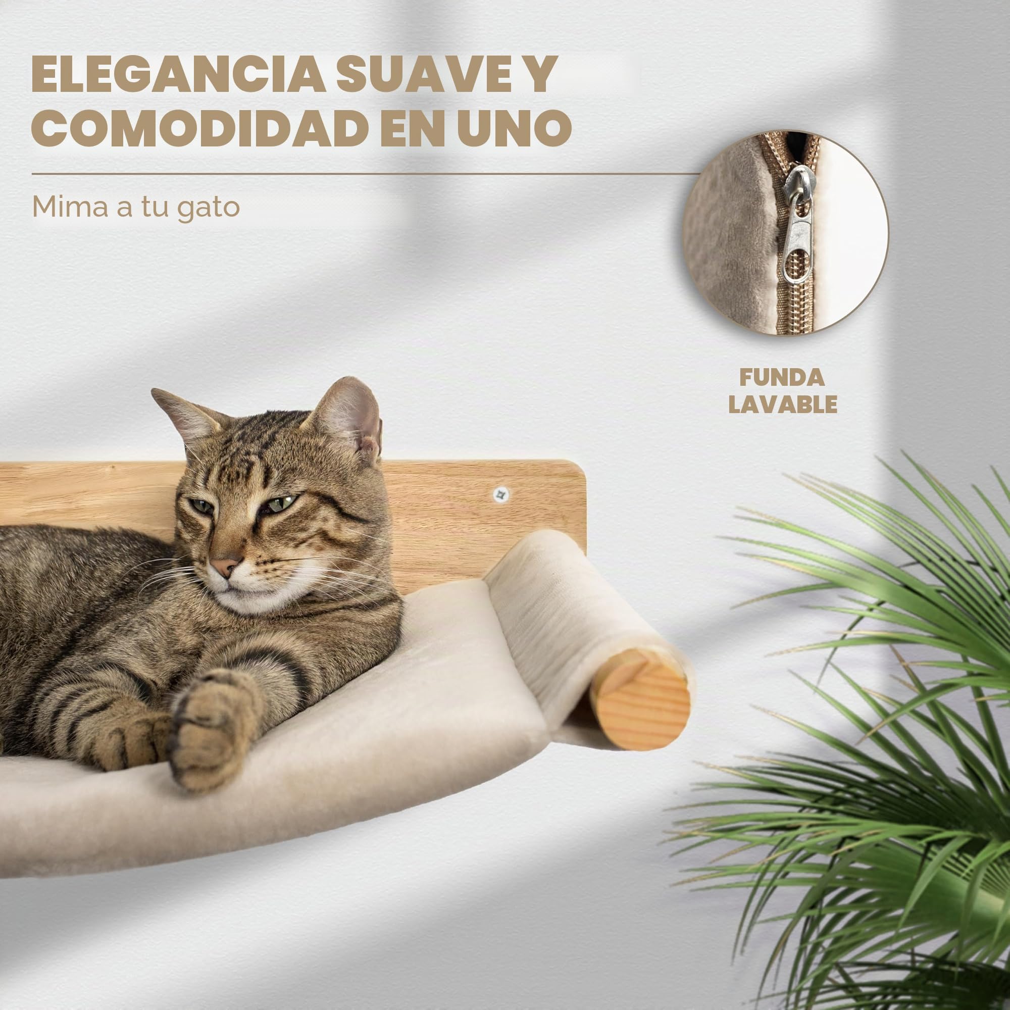 WOOWOOD® Pared de Escalada para Gatos, Incluye 2 Escalones y Hamaca, 3 Piezas, Plataforma y Estantería para Gatos
