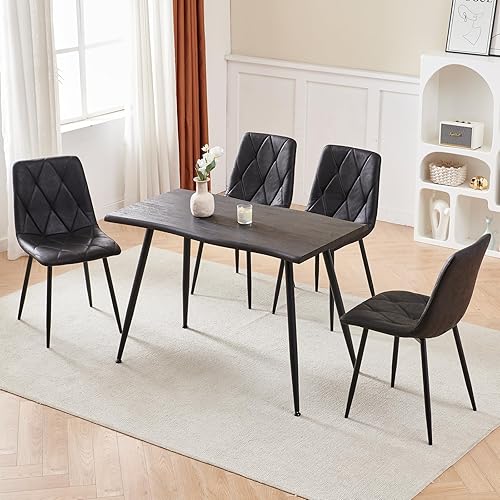 Btrpily Juego de 4 sillas de comedor, silla de comedor con marco de metal para cocina, silla de asiento de tela tecnológica para sala de estar,