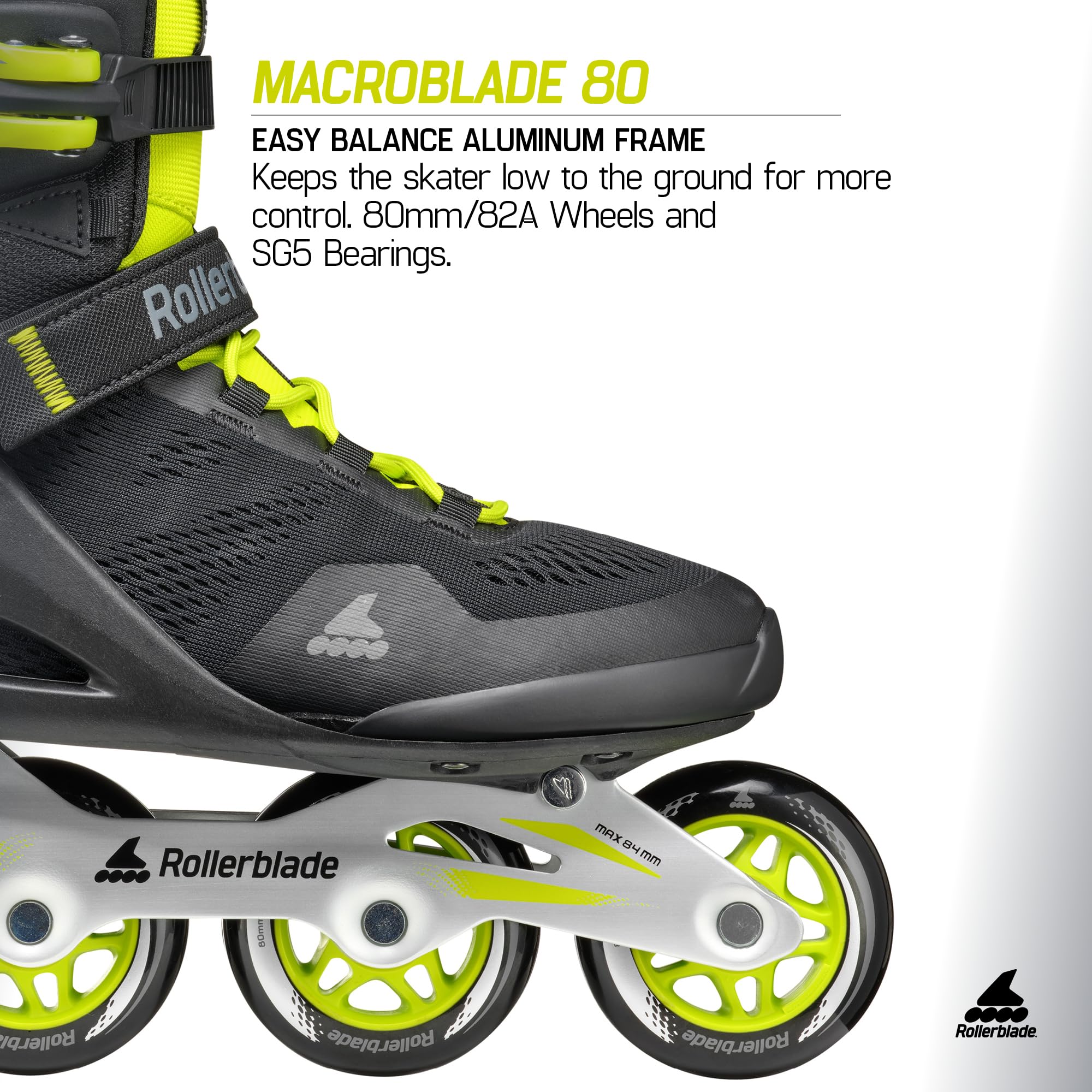 Rollerblade Macroblade 80 Men's Adult Fitness, Black and Lime, Performance Inline Skates 4 pour Hommes