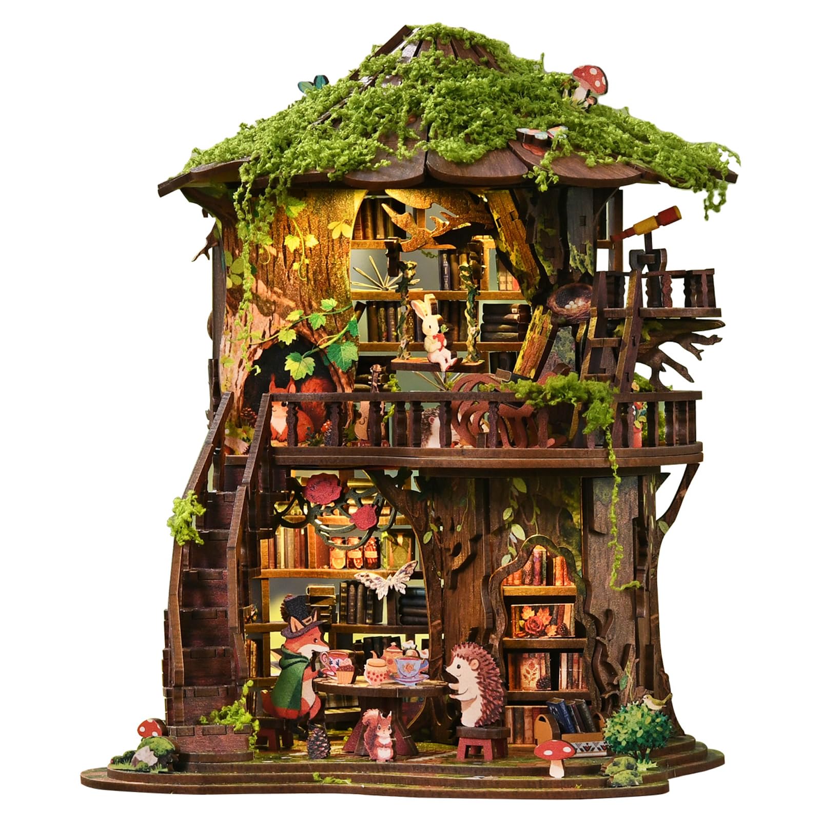 Kit de construction de maison miniature à faire soi-même - Puzzle 3D en bois avec lumières LED - Pour adultes et adolescents - Décoration pour les amateurs d'artisanat