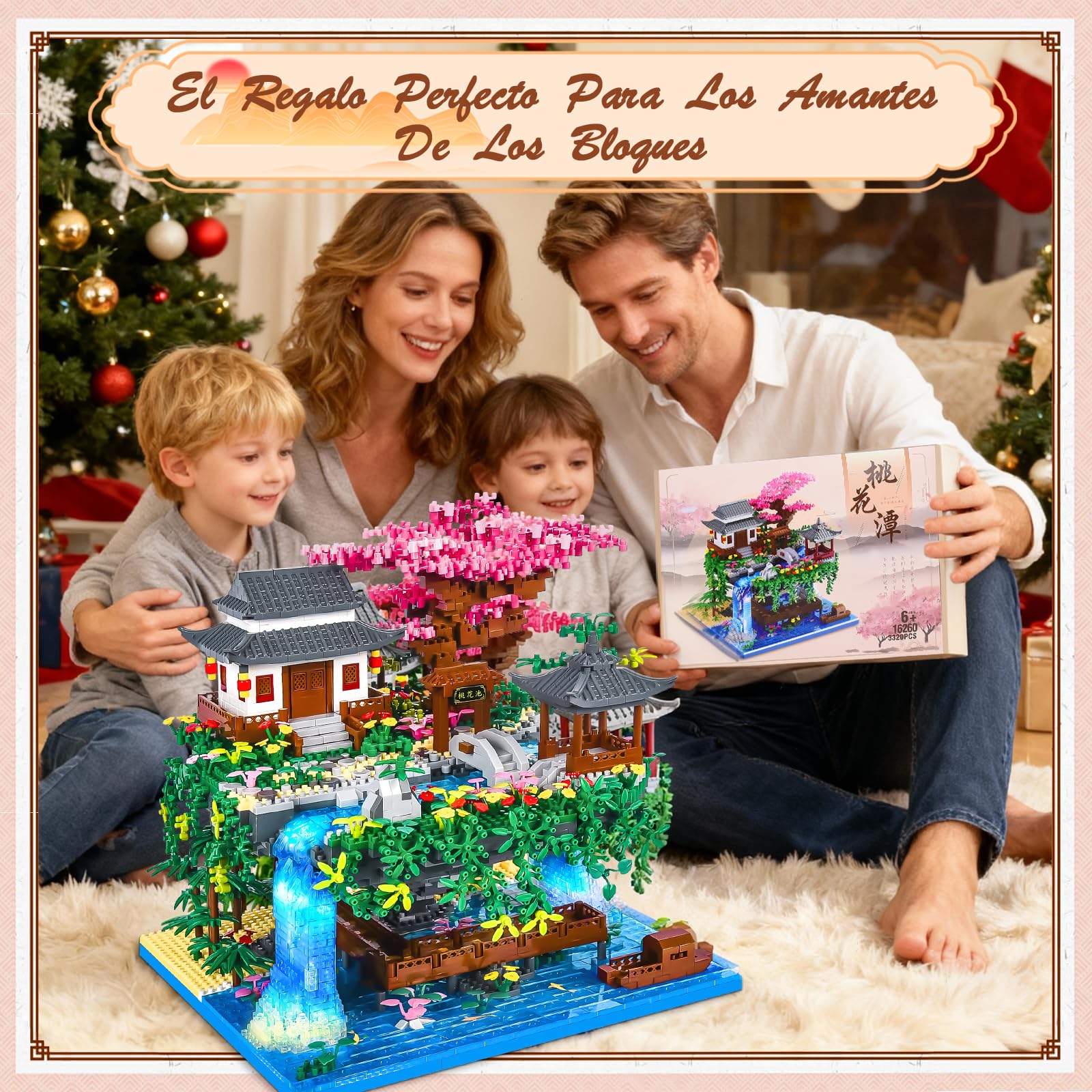 Charmofun 3320PCS Micro Mini Bloques, Peach Blossom Pool Bloques de Construcción de Casas, Arquitectura China de Garden Creative Stem Juegos Regalo Creativos para Adulto Niño