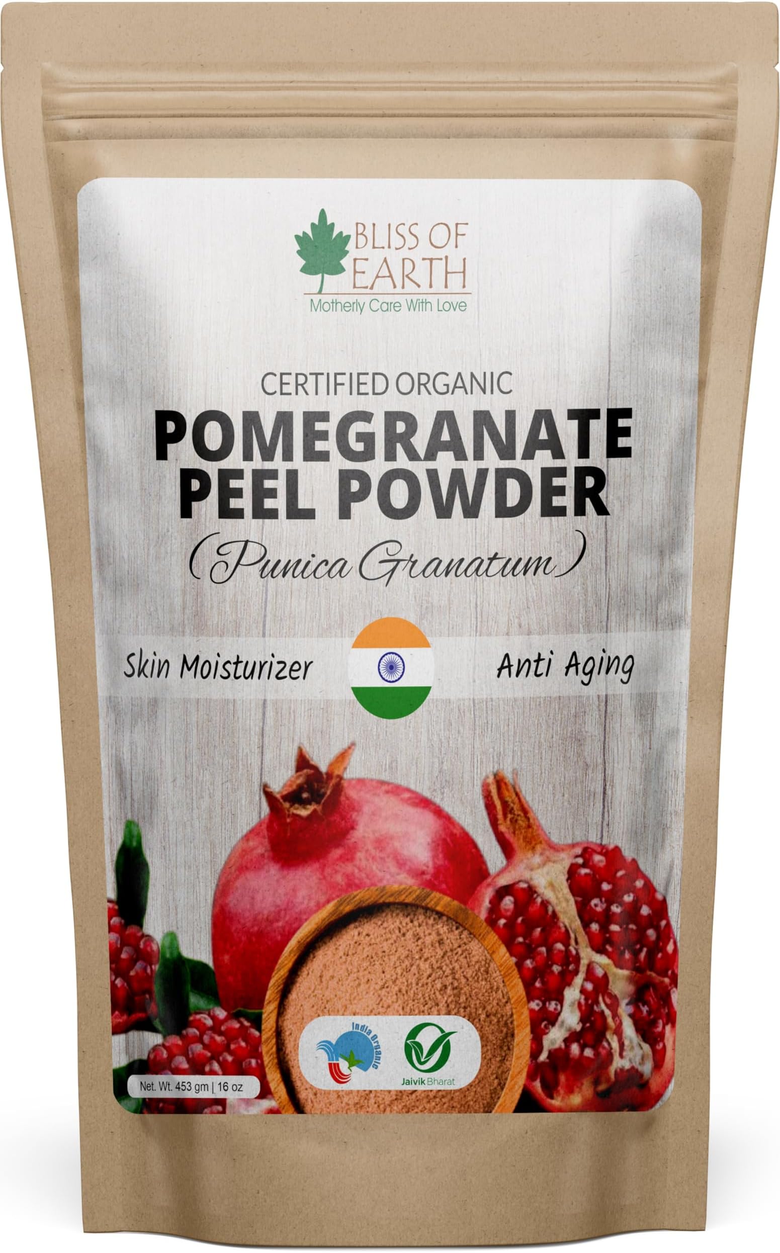 BLISS OF EARTH 453GM Organic Pomegranate Peel Powder For Face Herbal