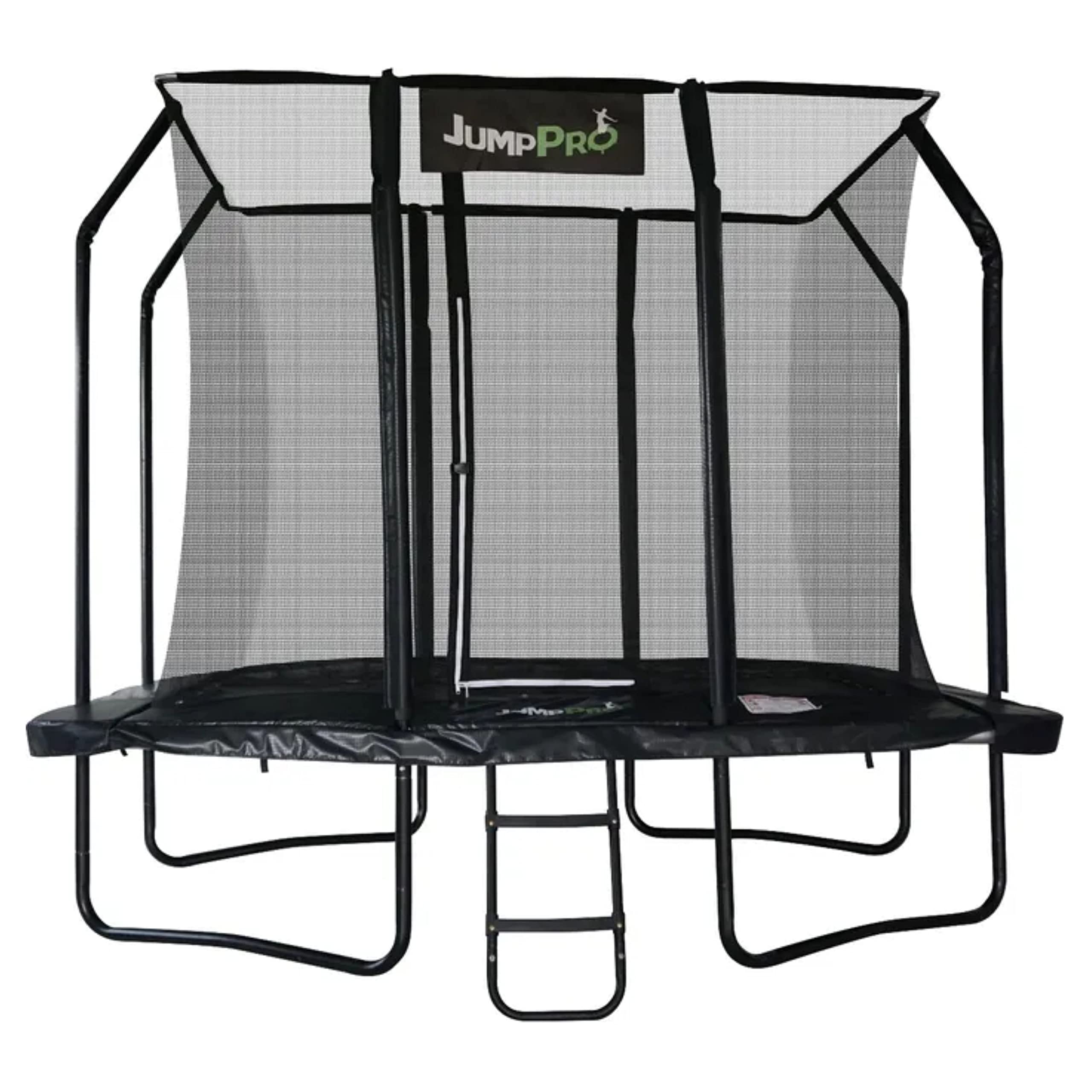 Jump PRO Xcel Rectangular Trampoline. Black Powder Coated Steel for Added Rust Protection in 3 sizes. Strong Sturdy Frame Black Padding. High Specification with Safety Ladder for Additional Safety.