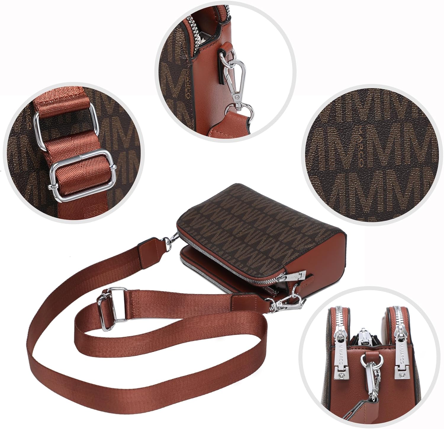 Crossbody Bags for Women Triple Zip Vegan Leather Camera Purses Small Shoulder Handbags with Wide Strap - Image 6