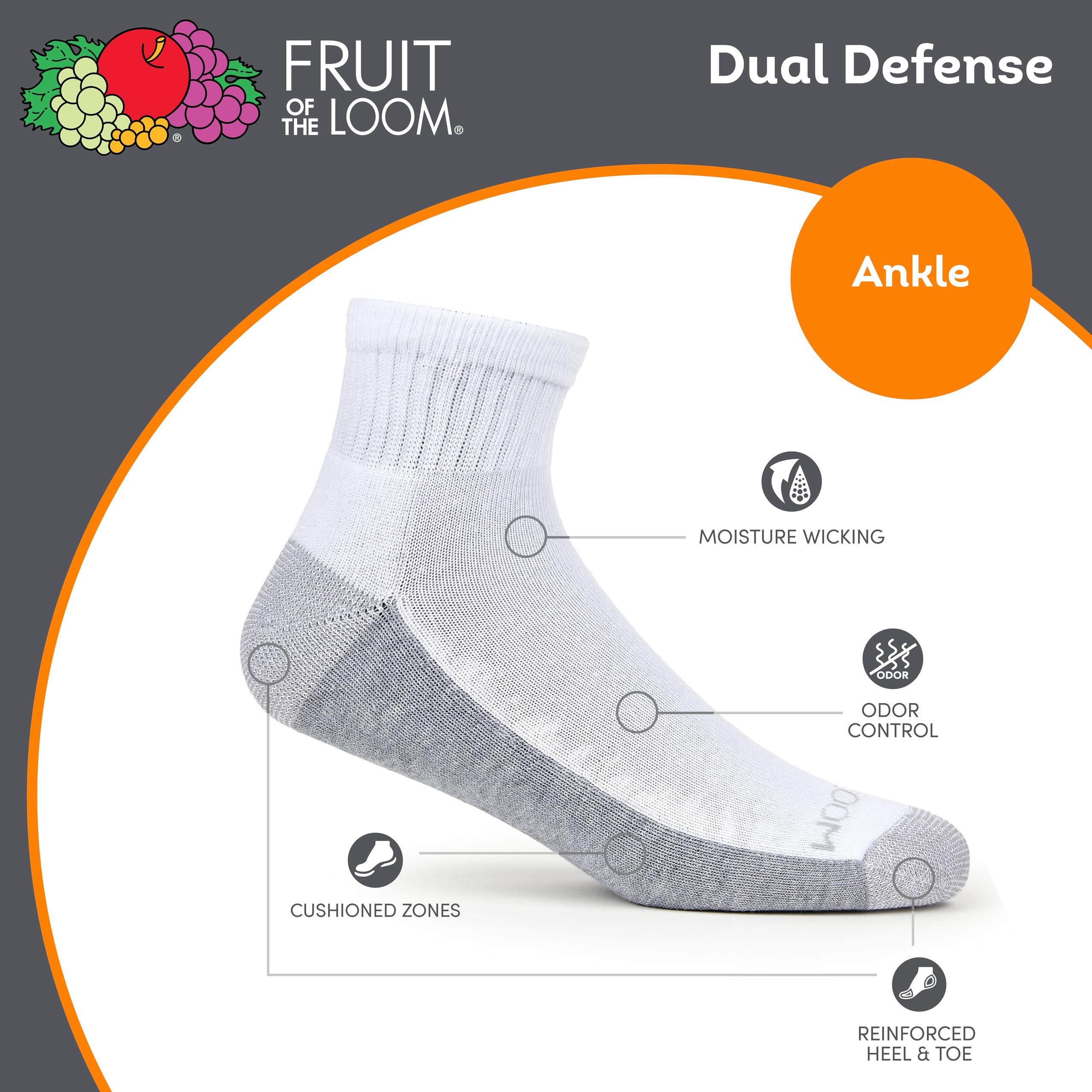 Snapklik.com : Fruit Of The Loom Mens Dual Defense Ankle Socks, Odor ...