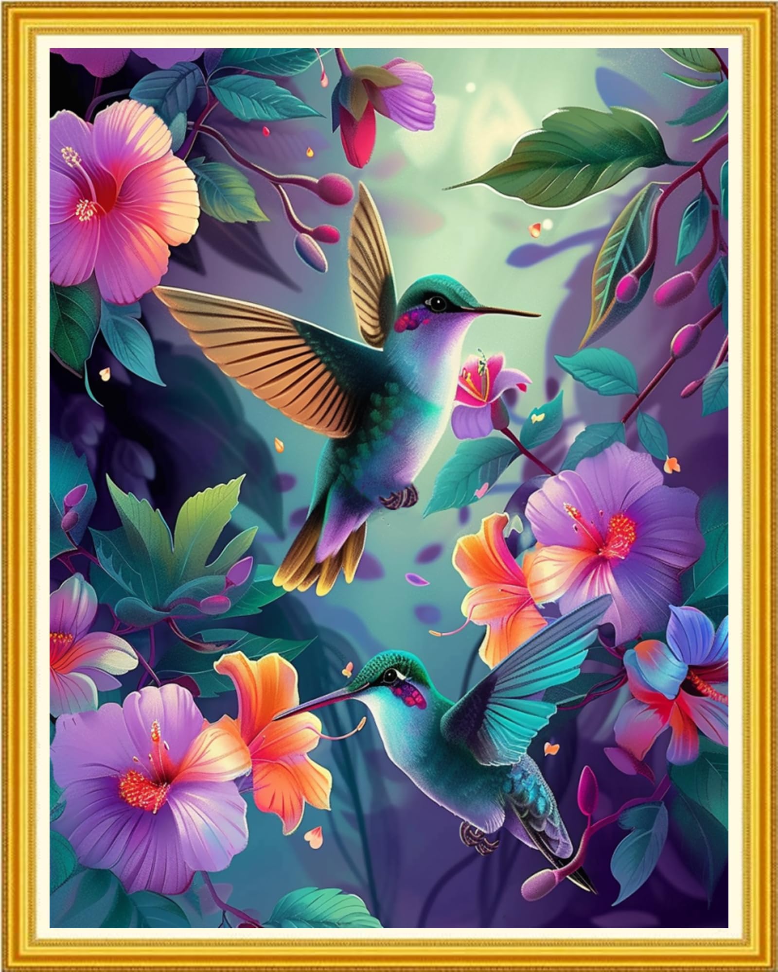 Magxvouy Cross Stitch Kits Stamped Full Range of Embroidery Kits,Cross Stitch Patterns Needlework Kits for Beginners 11CT Printed Kits&amp;Hummingbird Flowers 16x20 inch