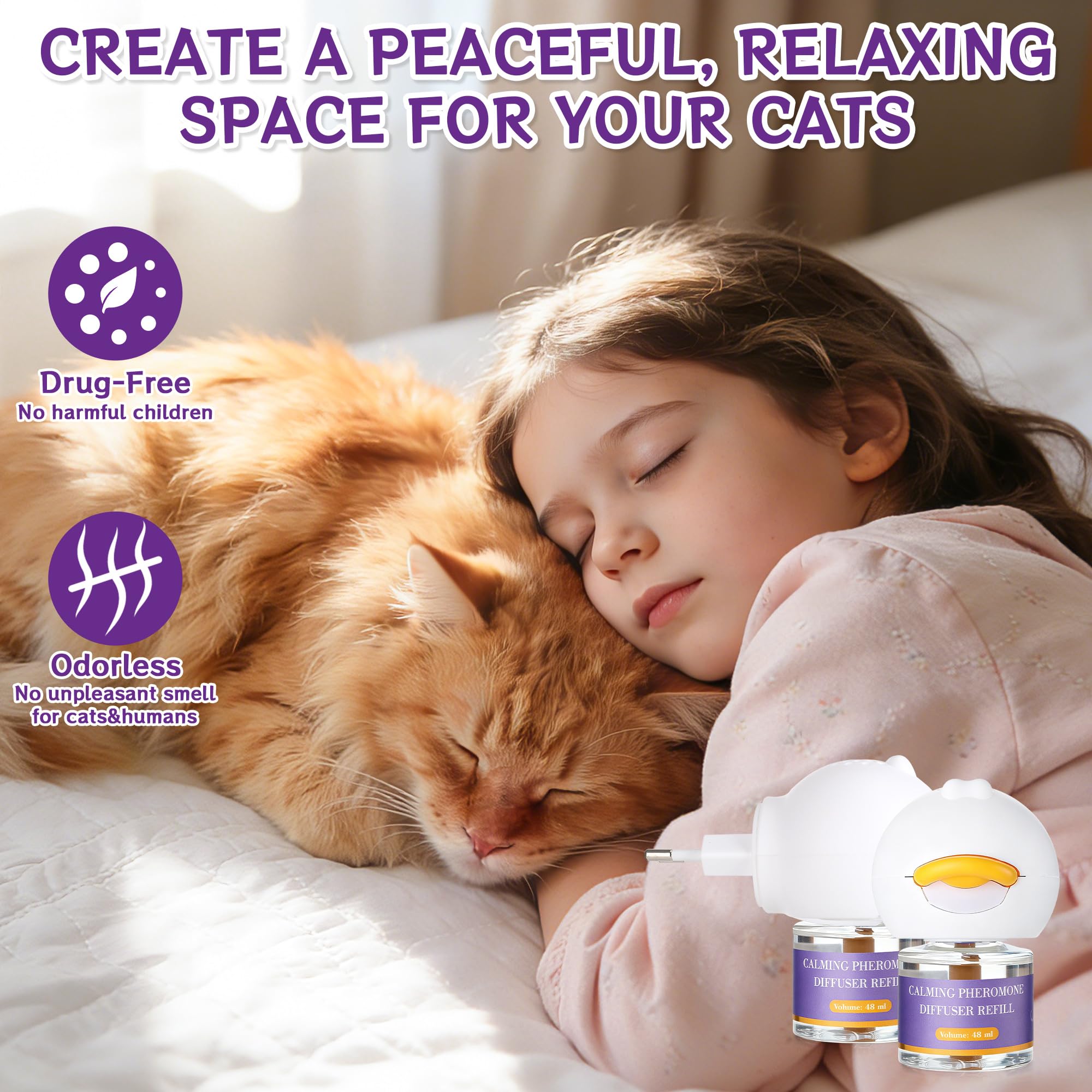 6 In 1 Katze Pheromon Beruhigende Diffusor, Pheromon Diffusor für Katzen, Angst lindern, Helfen, Kämpfe zu reduzieren, Sprühen & Kratzern, Drogenfrei & Geruchlos Sicher (2 Stecker + 4 Refills) 120 Tag