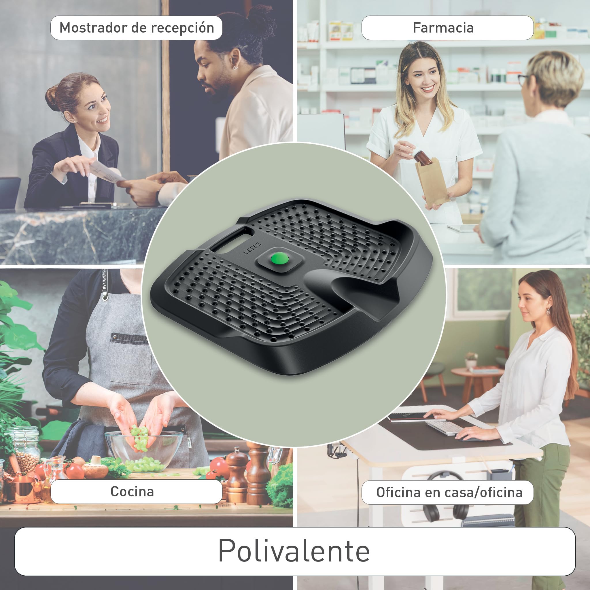 Leitz Ergo Alfombrilla Ergonómica Antifatiga para Escritorio de Pie – Espuma de PU, Fácil Limpieza, Bola de Masaje Extraíble para Alivio de Tensión Postural