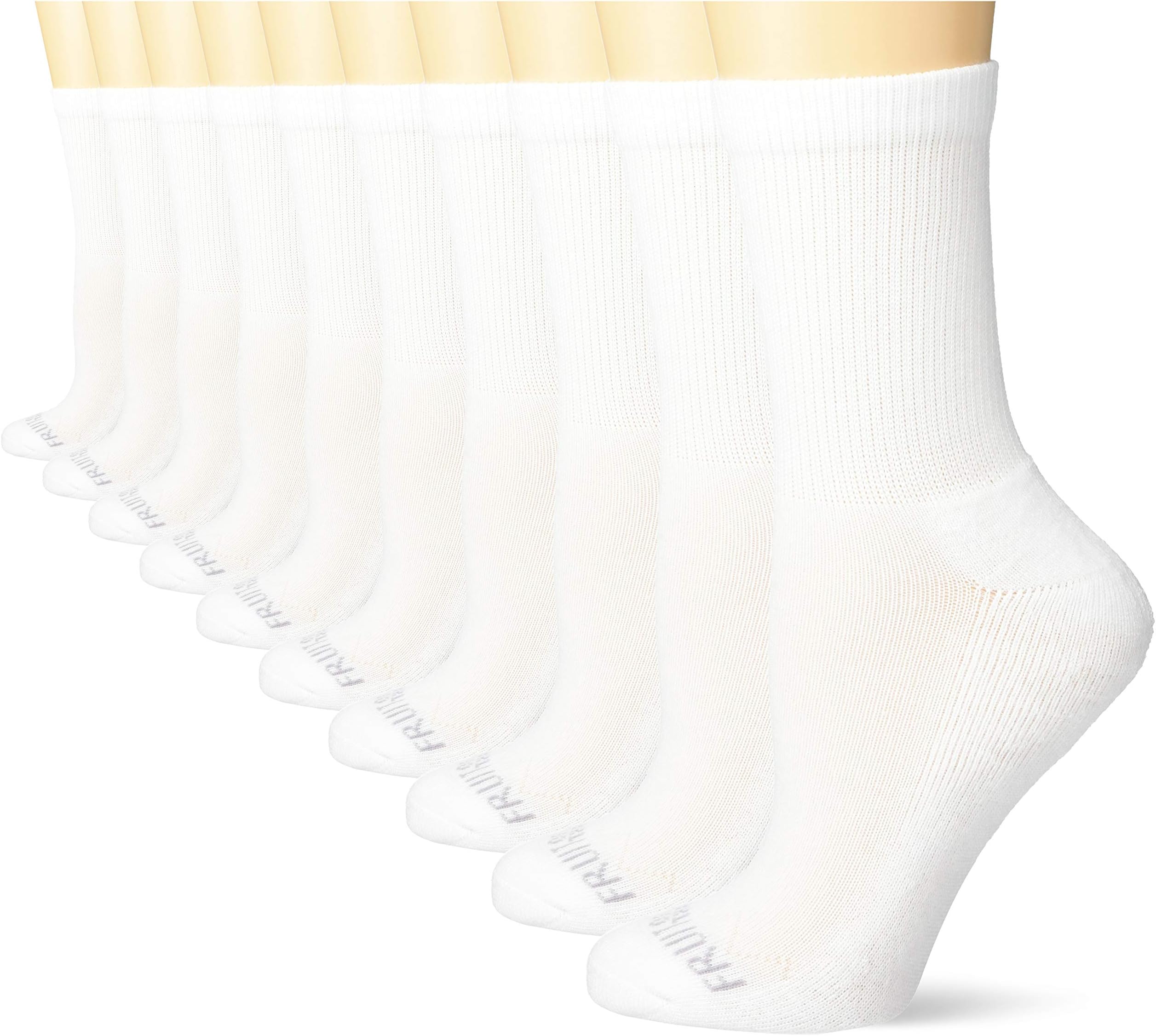 Fruit of the LoomWomen's Everyday Soft Cushioned Socks-10 Pair Packs, White, 6-12