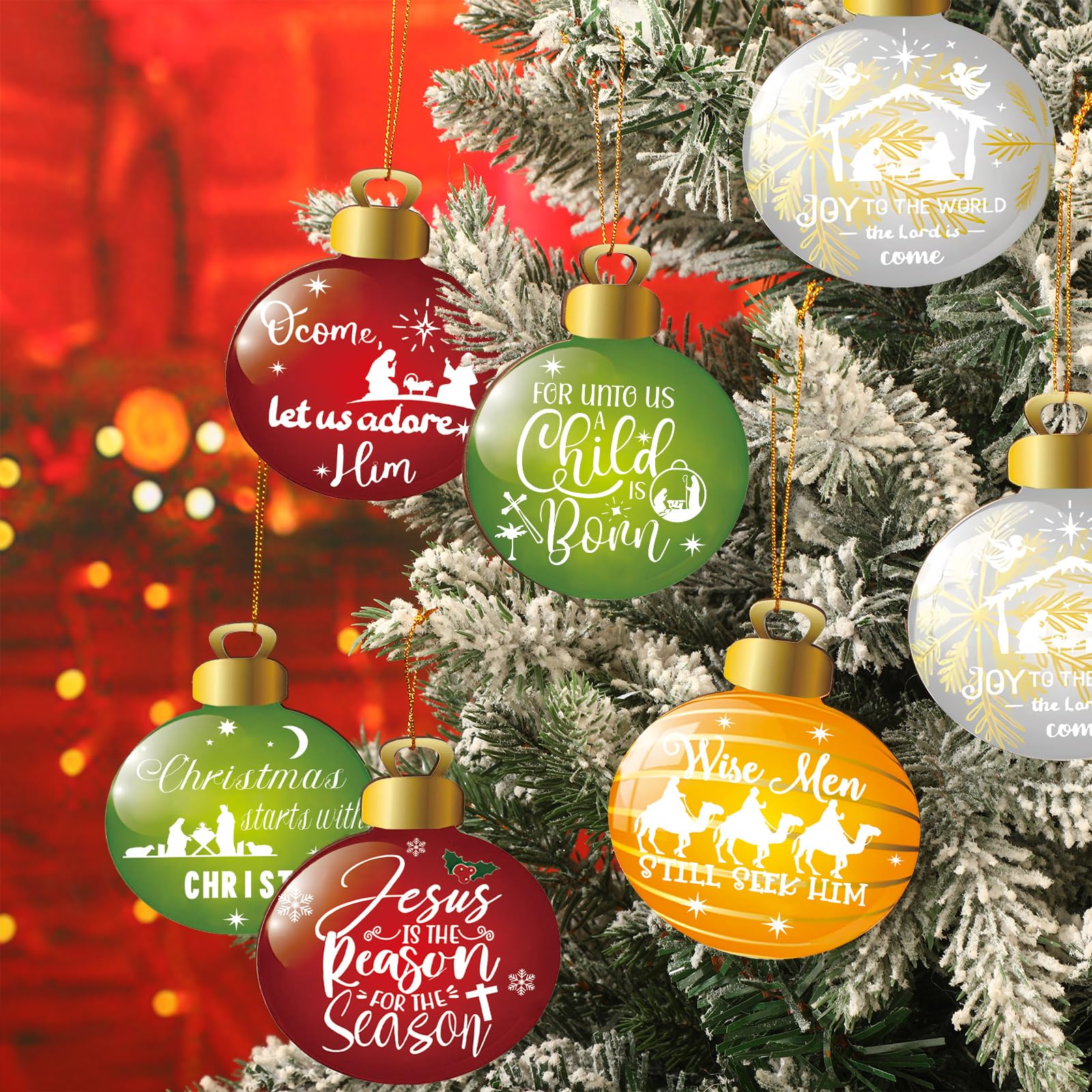 Soaoo Weihnachtskrippen Ornamente – 4-teiliges Set Aus Holz, Geschnitzt & Ausgehöhlt, Mit Hanfseil Zum Aufhängen Am Baum