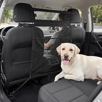 Dog Car Barrier with Mesh Organizer,Pet Safety Divider, Dog Net Easy Install for Cars & SUV,TruckUpgraded&Heightened