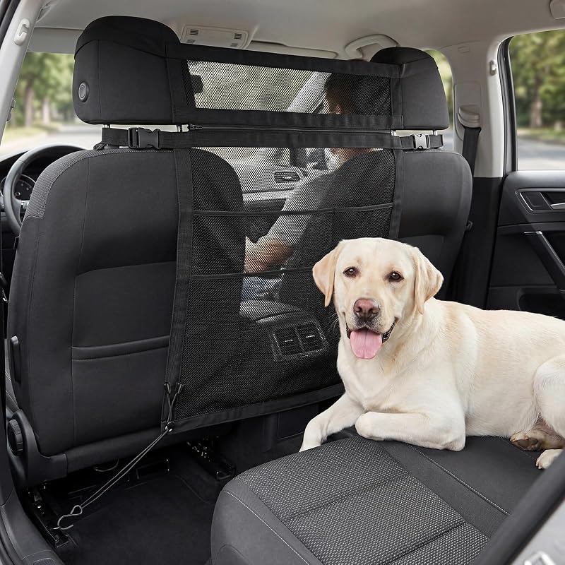 Barreira automotiva para cães com organizador em tela RUONARIER, instalação sem ferramentas, tamanho L