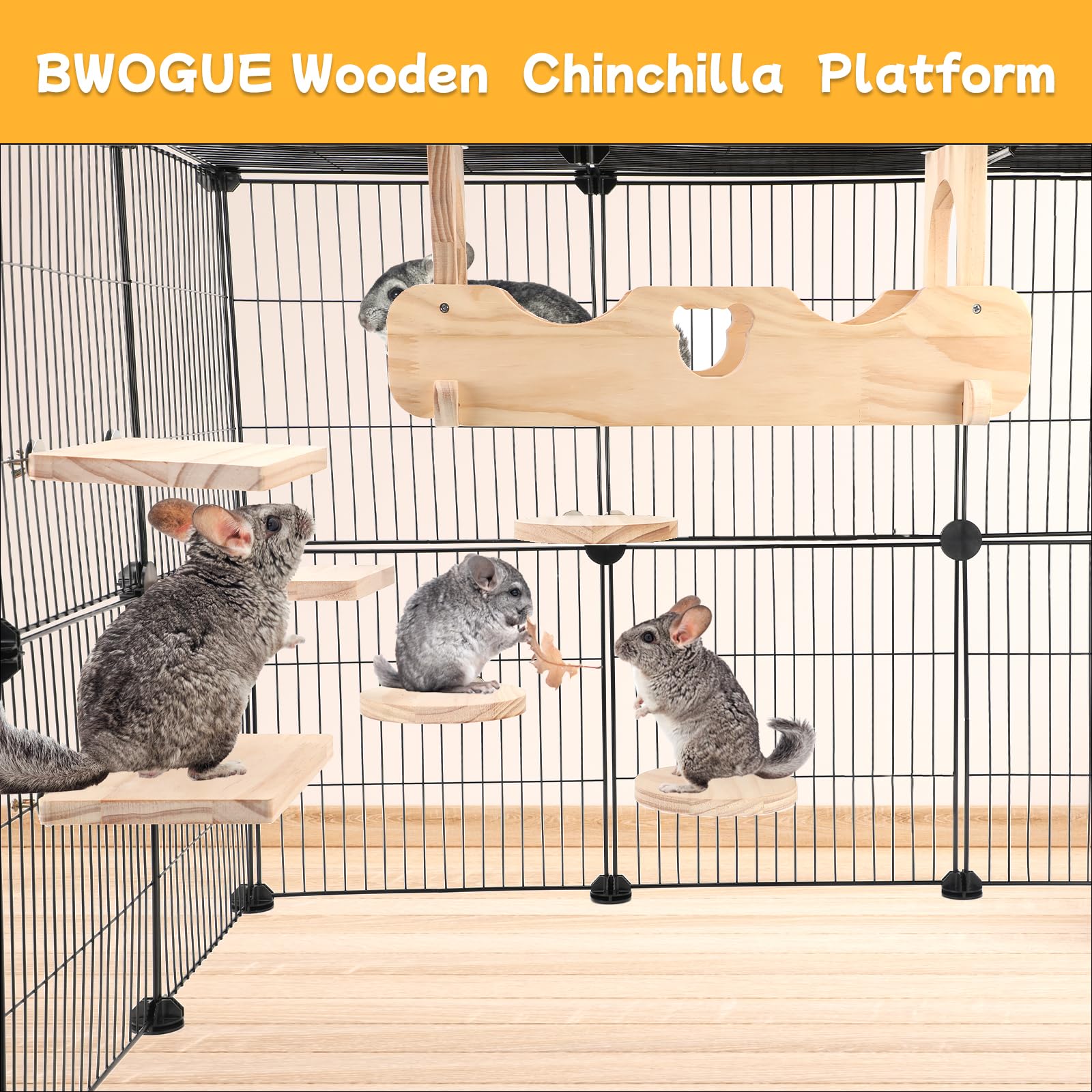 BWOGUE Chinchilla Hängebrücke, hängende große Kleintier-Holzbrücke und Plattform, Chinchilla-Länder und Plattformen Set für Zuckergleiter, Eichhörnchen, Chinchillas Lebensraum Spielzeug