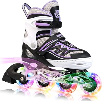 Inline Skates for Kids, 4 Sizes, Adjustable, Girls, Kids, Luminous Roller Skates, Beginners, Unisex