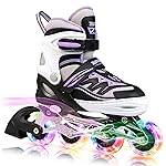 2PM SPORTS Cytia Pink Girls Adjustable Illuminating Inline Skates with Light up Wheels, Fun Flashing Beginner Roller Skates for Kids (Purple, Large - Youth (3-6 US))