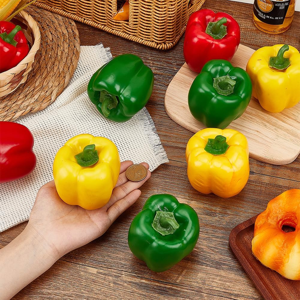 9Pcs Artificial Bell Peppers 3 Colors Faux Bell Peppers Simulated Bells Pepper Faux Decorative Vegetables Simulated Vegetable Models for Mini House Store Photo Prop Home Kitchen Decor image 3