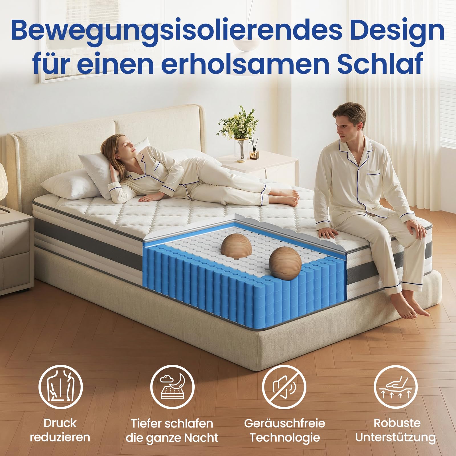BedStory Matratze 160x200 cm, Taschenfederkernmatratze 30 cm H4 mit Komfortschicht aus hochdichter Schaum, orthopädisch und ergonomisch Matratze, waschbarer & Abnehmbarer Bezug