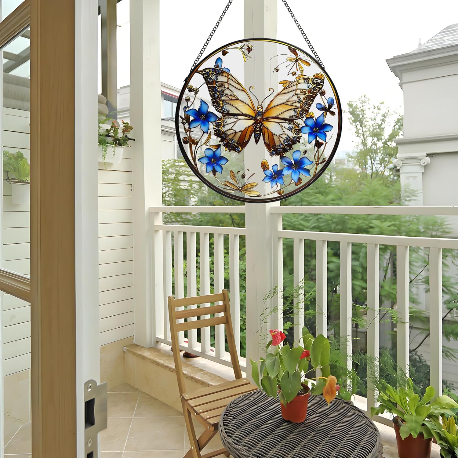 Butterfly Stained Glass Window Hanging, 9.8'' Butterfly Flower Suncatcher Indoor Window, Suncatchers for Windows Hanging for Women, Mom, Wife, Aunt - Image 5