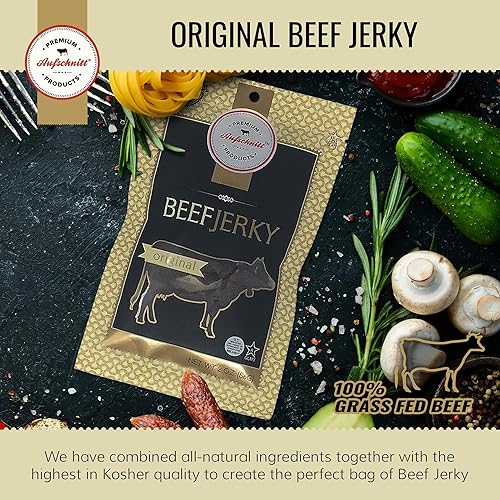 Miniatura 9 de Aufschnitt - Carne seca de res alimentada con pasto, baja en sodio, certificada Kosher, apta para Halal y Keto, paquete de 5, chipotle dulce