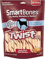 Vista 12 de SmartBones Twist Sticks Paquete Variado de 50 Unidades, Masticables Sin Cuero Crudo Para Perros Hechos Con Pollo Real O Sabor a Tocino Y Queso