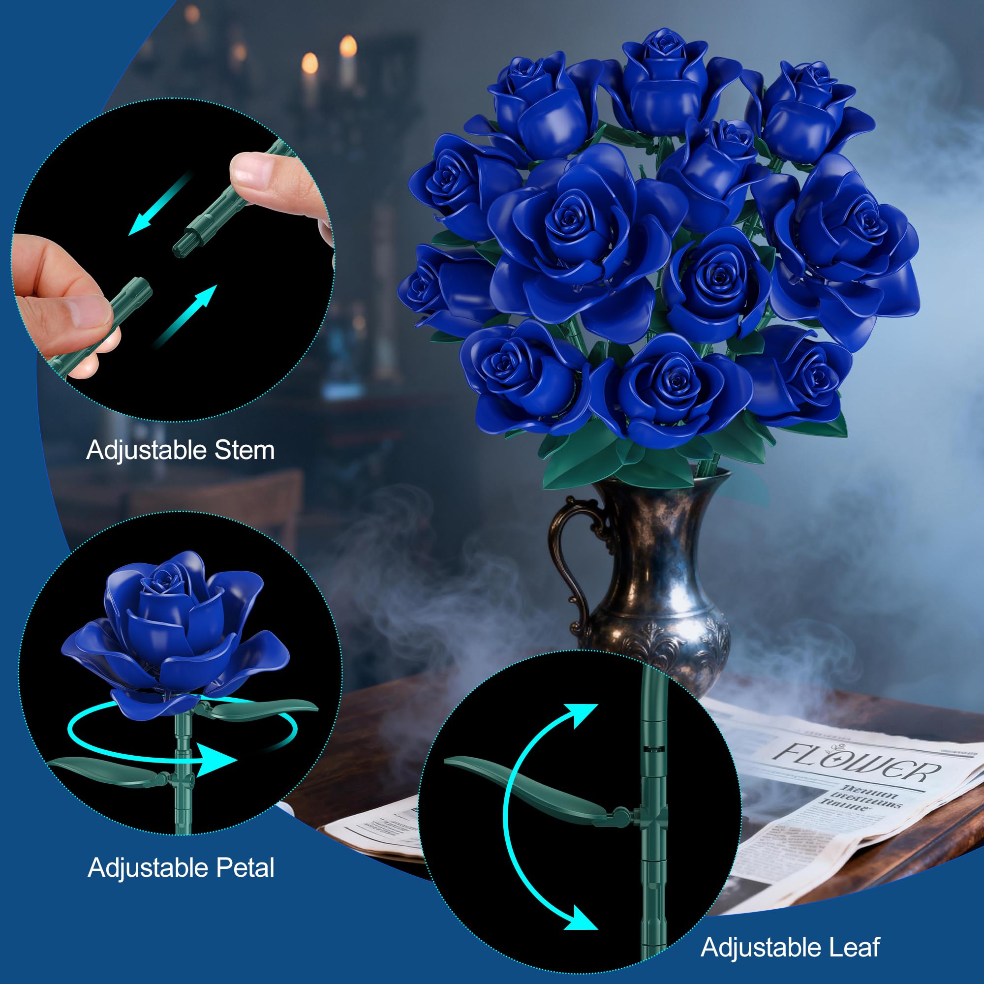 Amazon.com: Flower Bouquet Building Block Set – 634PCS Blue Rose