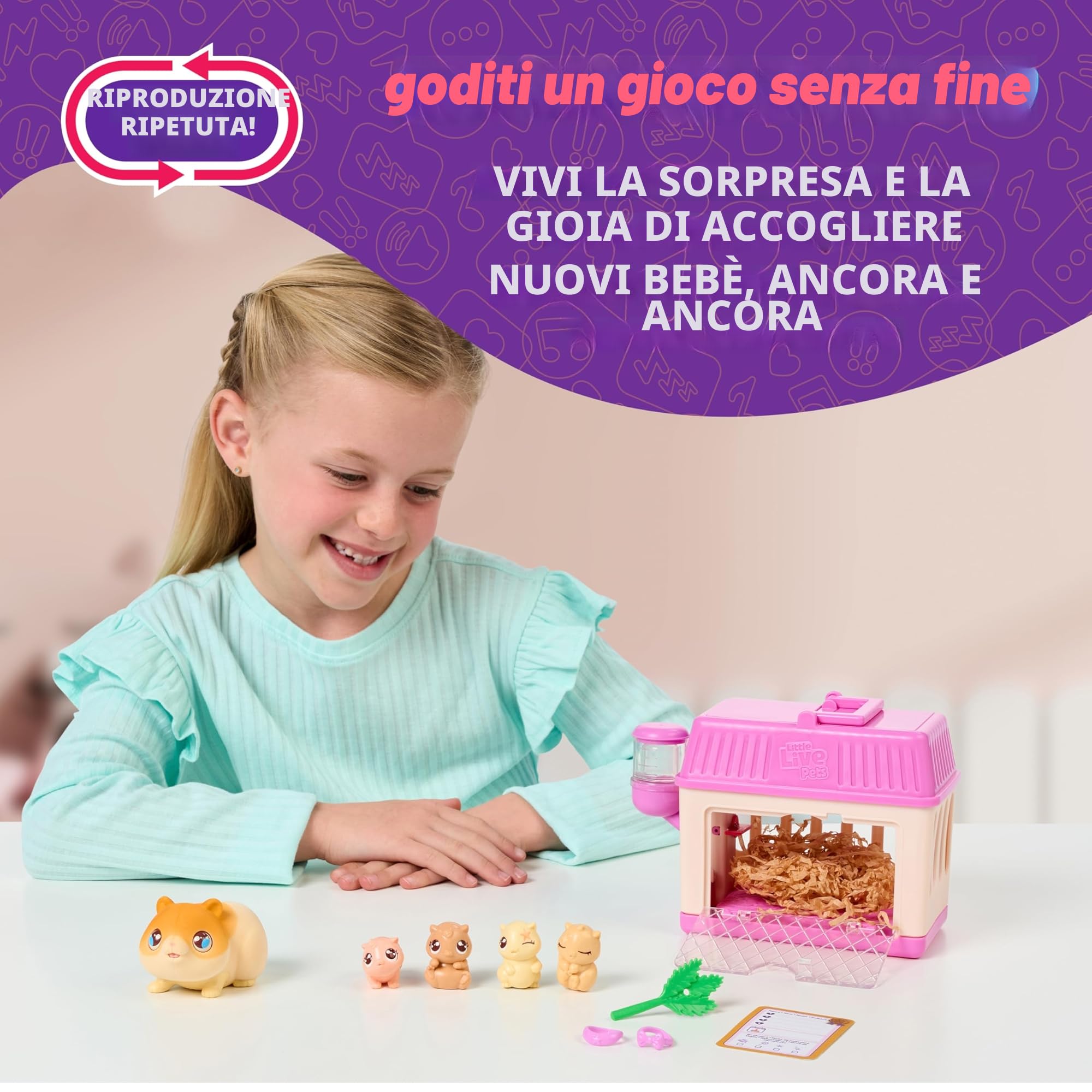Little Live Pets Mama Surprise Mini criceto giocattolo, prenditi cura del tuo criceto nella loro conigliera per rivelare 2, 3 o 4 mini bambini