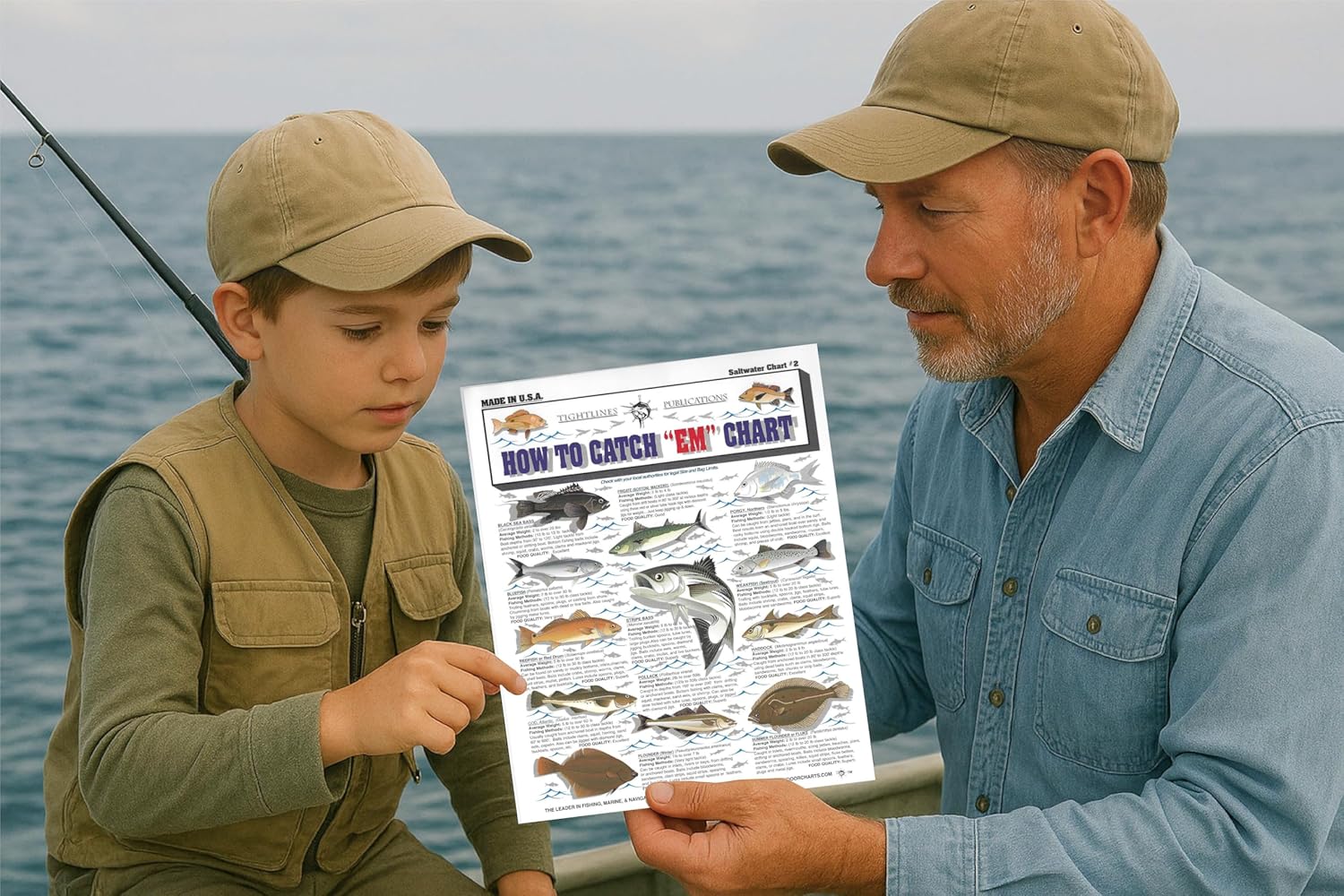 Saltwater Fish Identification Chart #2 - Waterproof Quick Reference Fishing Guide - Species ID + Fishing Methods - (Atlantic, Maine to The Carolinas) - Great Gift for Beginners