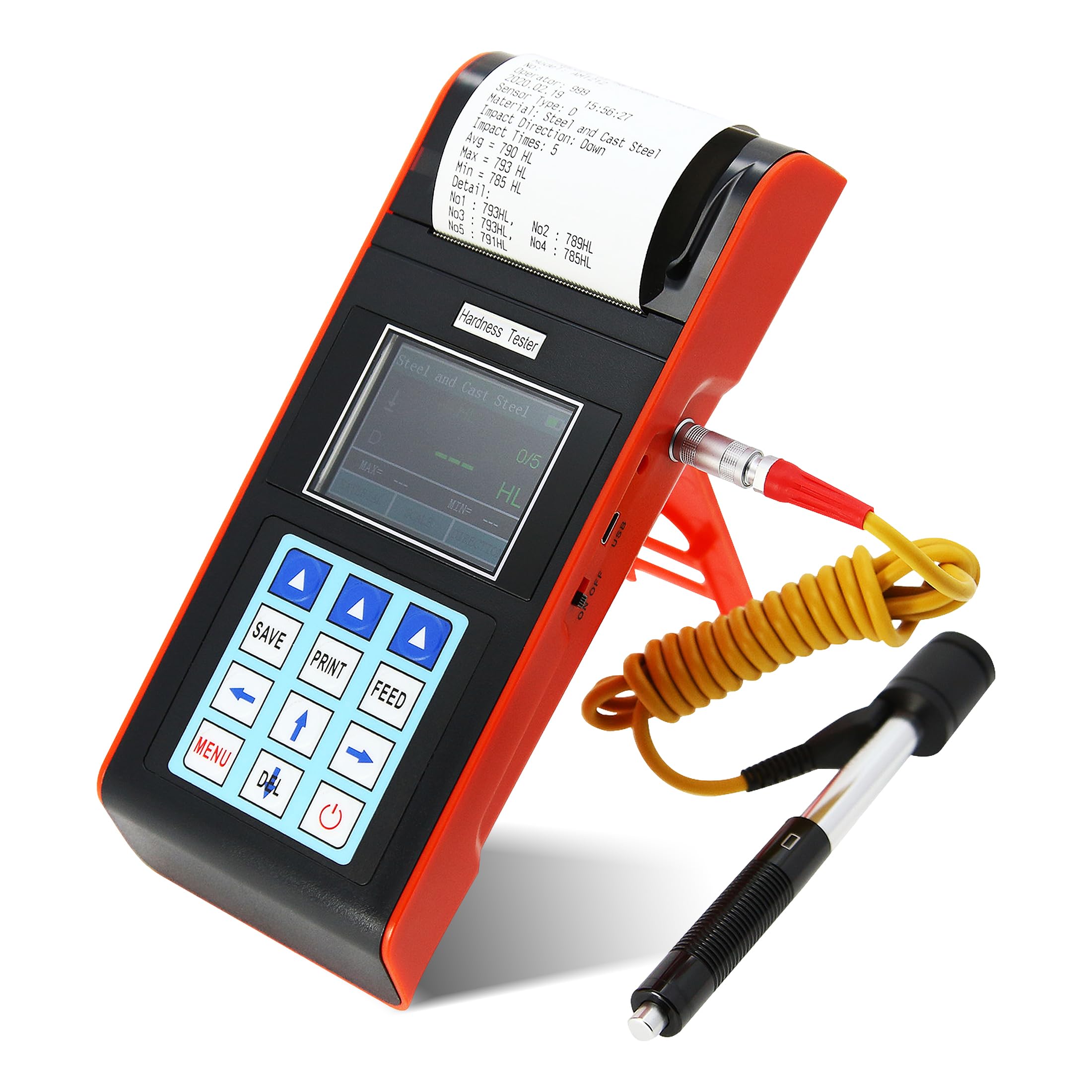 Digital Hardness Tester Metal Hardness Meter Built-in Printer 7-in-1 Hardness Tester with HL, HB, HRB, HRC, HRA, HV, HS Systems Portable Hardness Tester for Aluminum Alloy, Brass (Model AMT212)