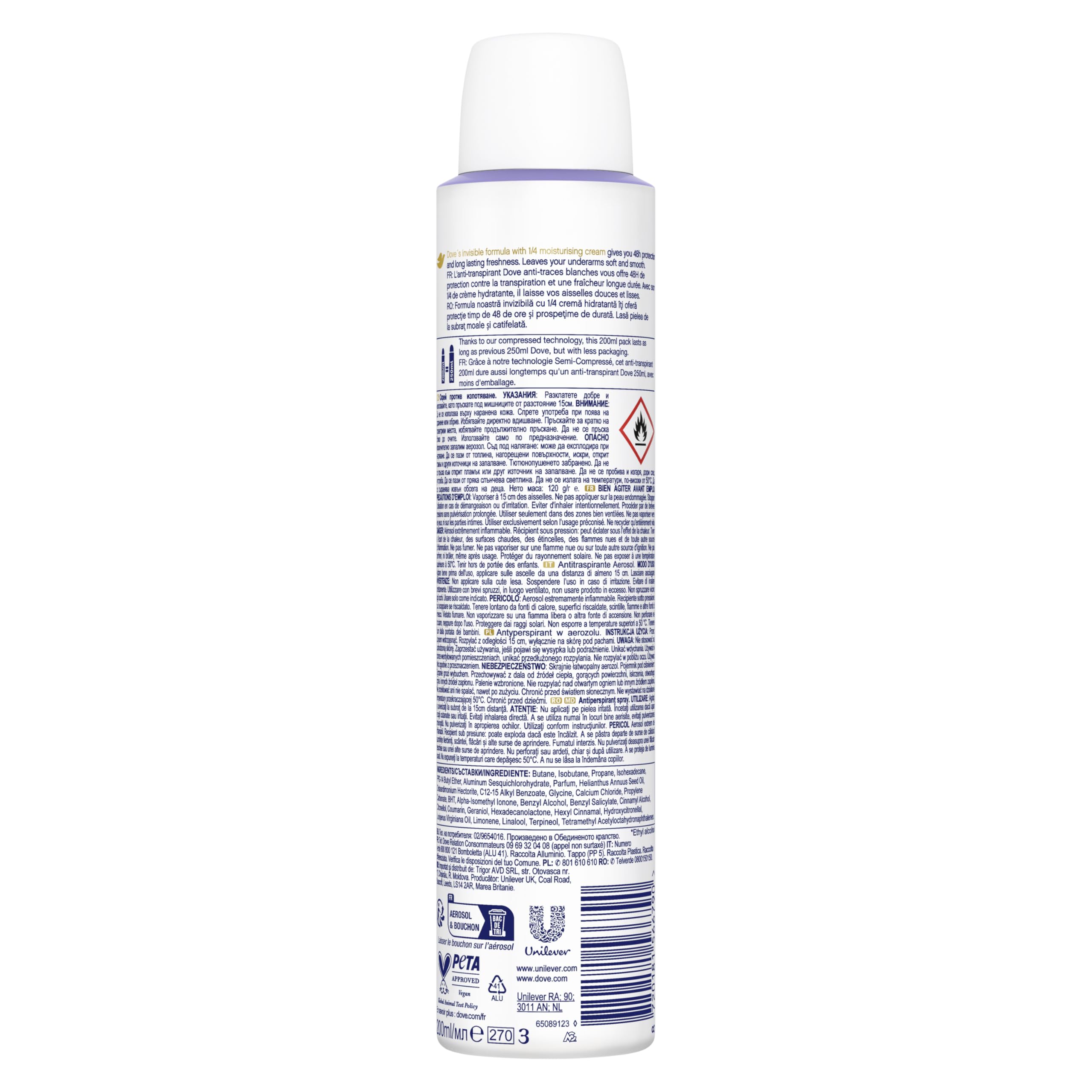 DOVE Déodorant Spray Anti-Transpirant - Invisible Fresh - Protection 48H contre la transpiration - Contient 1/4 de crème hydratante - 200ml