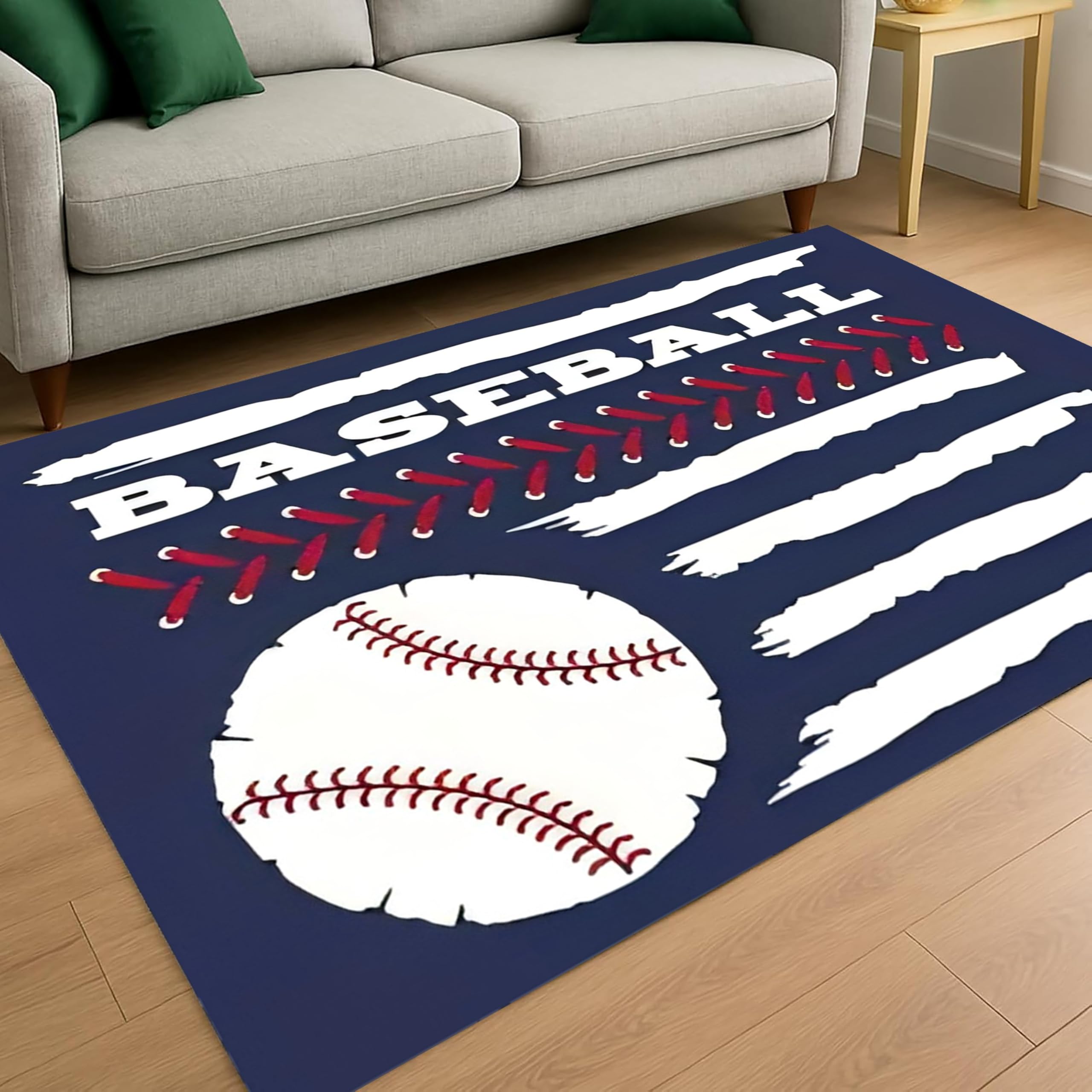 USHIRUG Baseball Area Rug,60x90cm, Baseball Cartoon Rug for Boys, Living Room Bedroom Sports Rugs, Washable Non-Slip Soft Rugs, Ball Pattern Carpet Home Decor for Kids Room Kindergarten Bedroom