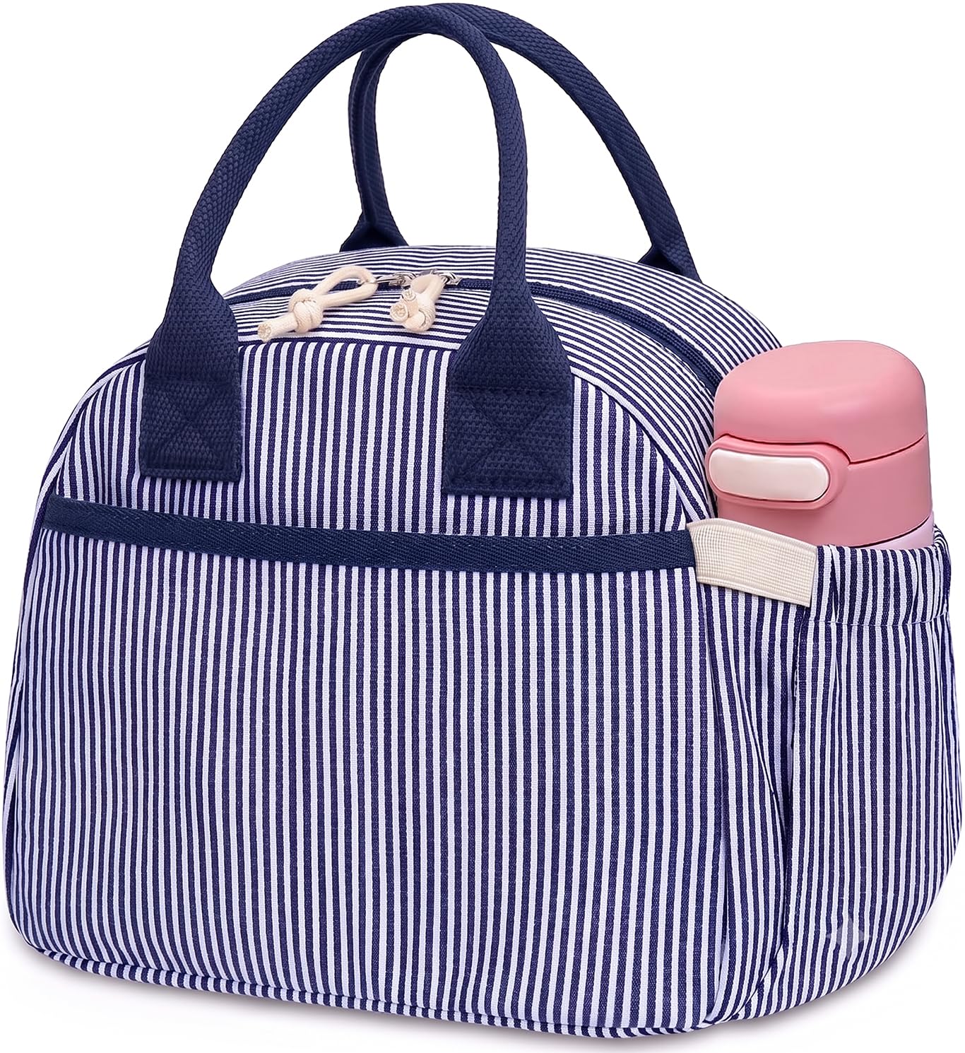 Carry bloom Lunch Box for Women, Insulated Lunch Bag Cute Corduroy Lunchbag Reusable Lunchbox for Work (1 navy blue stripes) — image 1