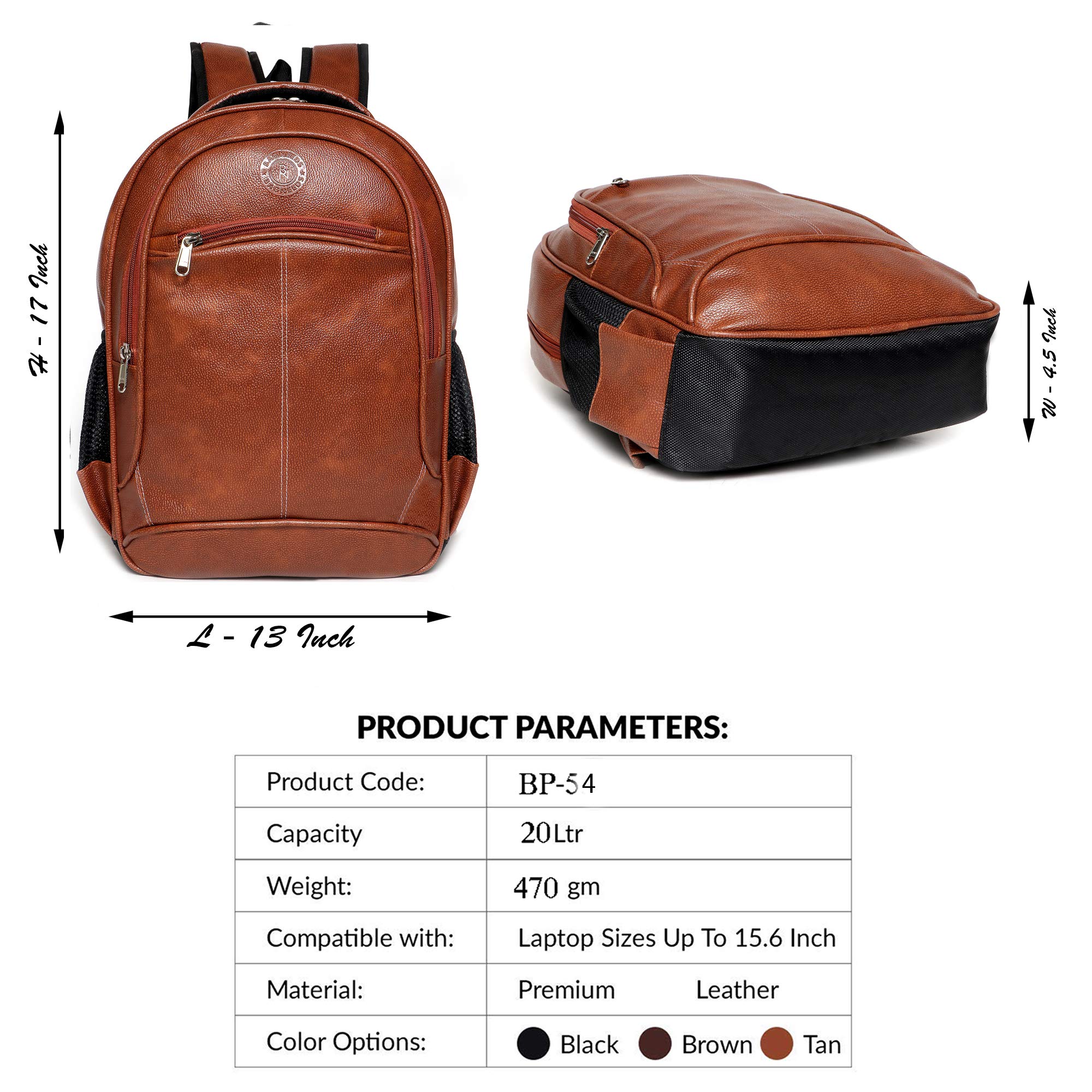 Bagneeds 20 Litres Leather School/College & Travel Laptop Backpack For Unisex - Tan 4