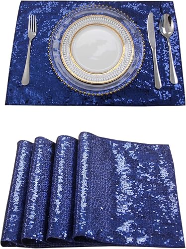 Miniatura 23 de Juego de 6 manteles individuales de lentejuelas, resistentes al calor, manteles individuales resistentes a las manchas, elegantes manteles