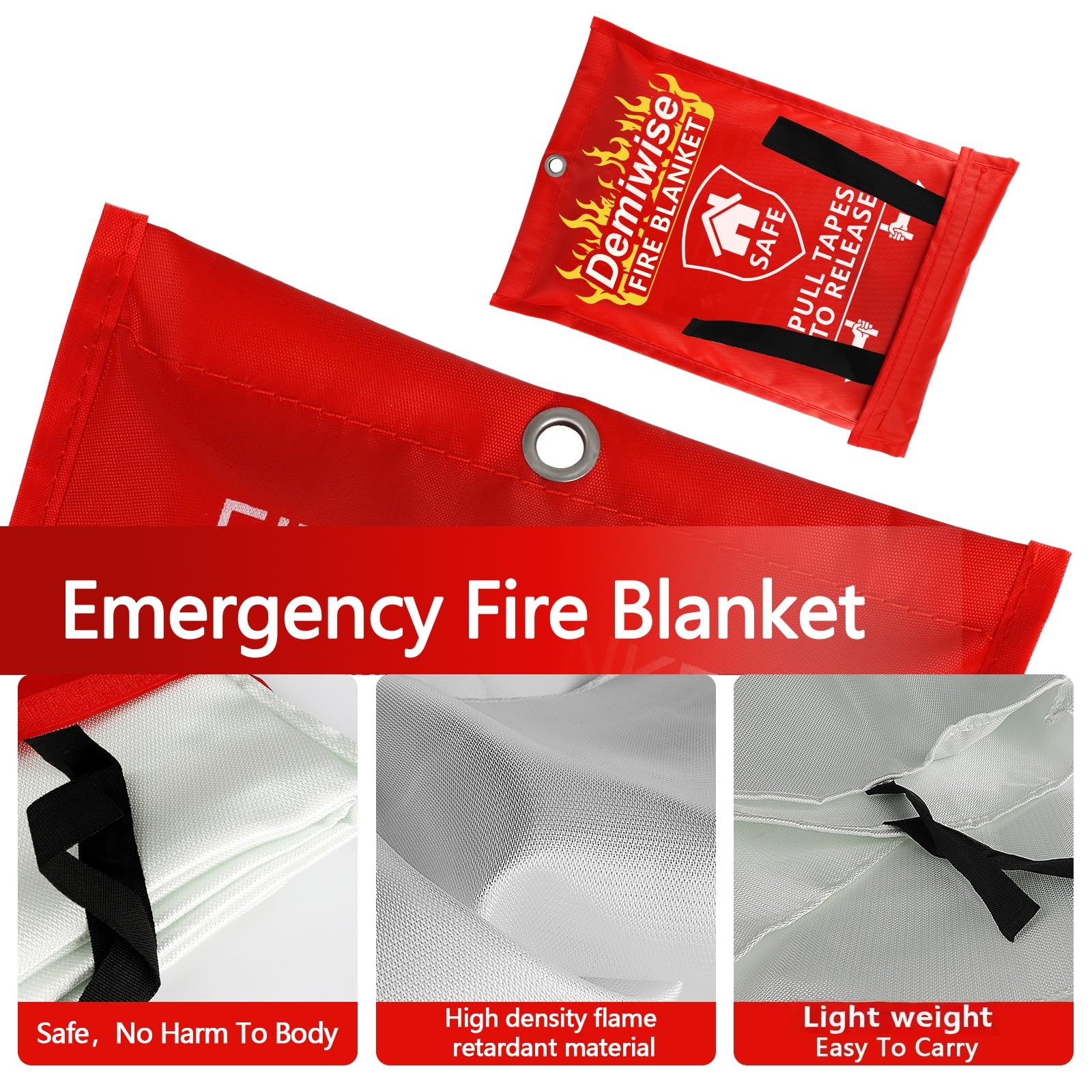 Paquete de 4 Mantas ignífugas – Manta Grande de Fibra de Vidrio para extinción de Incendios – Cobija de Emergencia para Personas – Manta de Seguridad contra Incendios con silbatos de