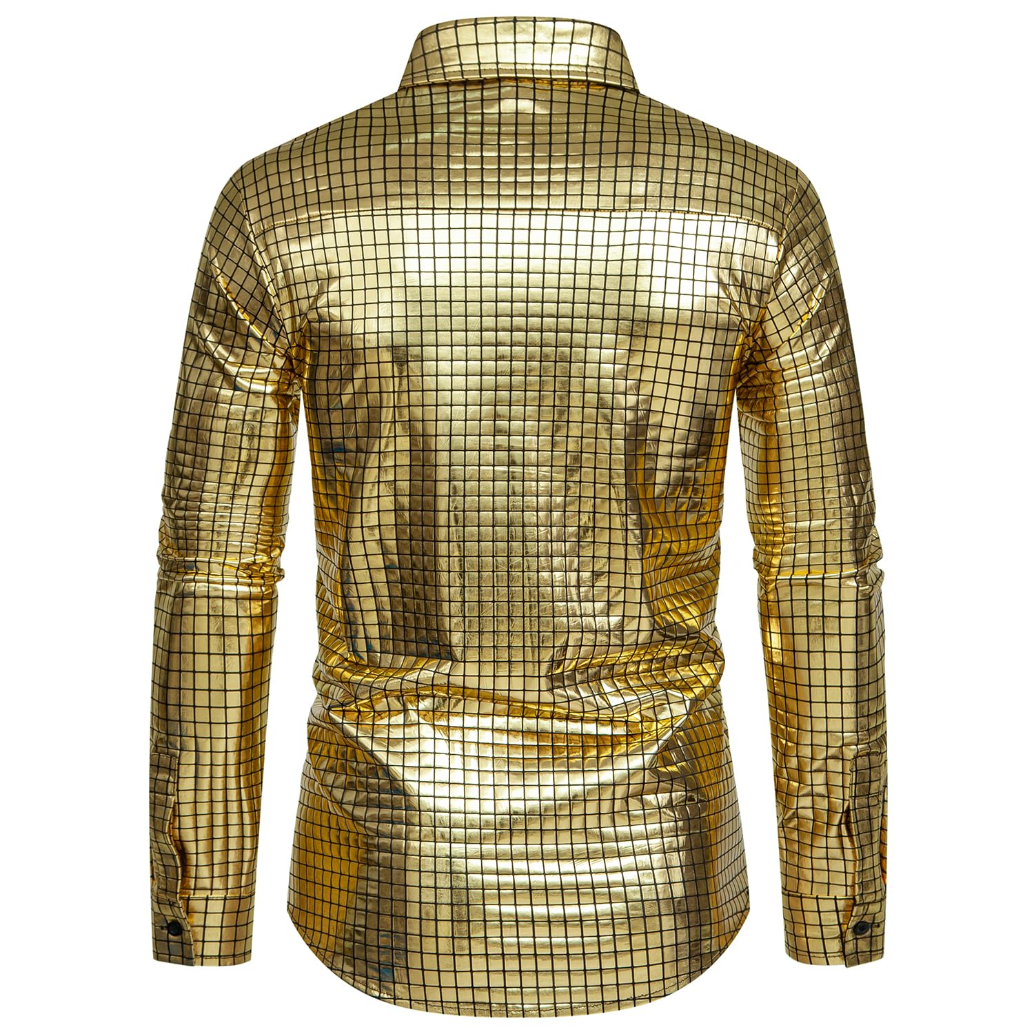 NewL Camisa de manga larga a cuadros metálicos para hombre, color negro, formal, para bodas, actuaciones, noche