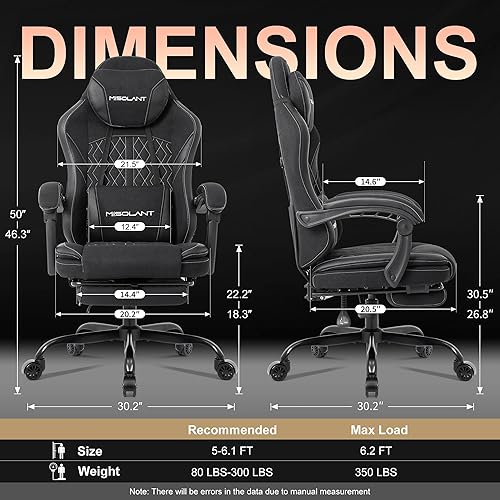 Miniatura 3 de Misolant Silla Gaming, Silla Gamer de Tela con reposapiés para Adultos, Silla Ergonómica de ComputadoraJuego de Respaldo Alto con Reposacabezas