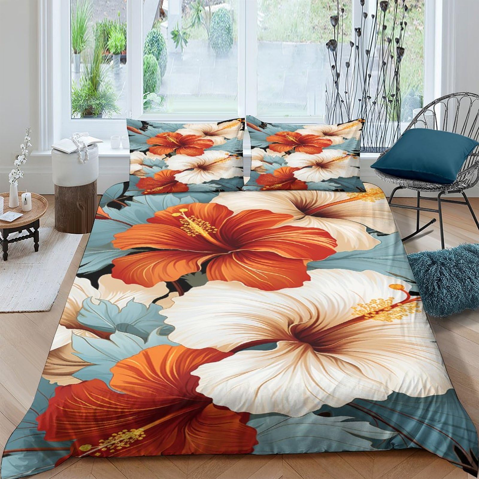 Parure de lit fleurs d'hibiscus pour s'endormir dans un cocon de microfibre douce 220x240
