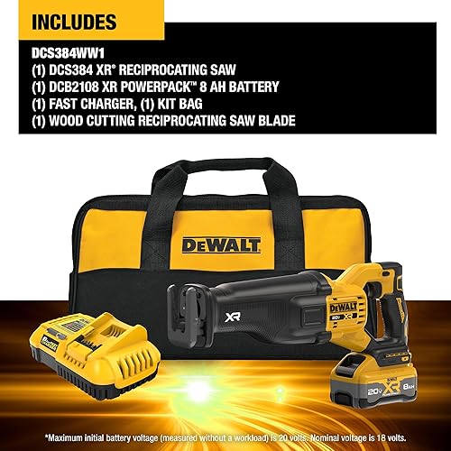 Miniatura 2 de DEWALT Kit de sierra recíproca inalámbrica XR de 20 V MAX XR POWERPACK con batería y cargador incluidos (DCS384WW1)