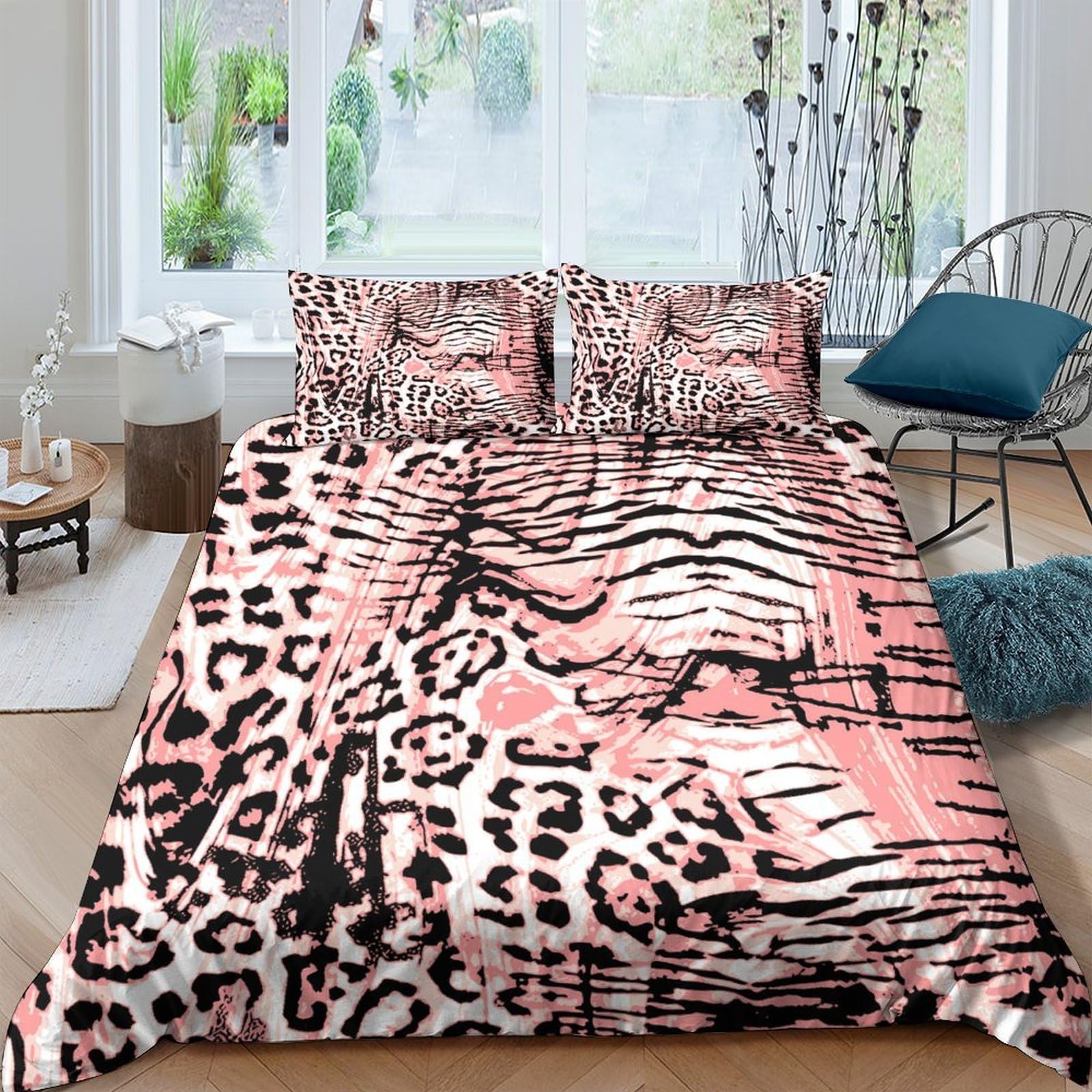 Ctjqhvkz Style-6 3D Printed Pink Leopard Fitted Sheet Microfiber Soft Animal Pattern Bed Cover For Bedroom Guest Room Dorm Mattress Decor Single（135X200cm）