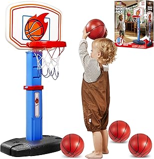 JOYIN Children's Basketball Hoop, Mini Basketball Hoop, Outdoor, Indoor with Stand, Height-Adjustable 75-105 cm, Indoor Basketball Hoop for Room, Toy, Boys and Girls, 3 4 5 6 7 8 Years
