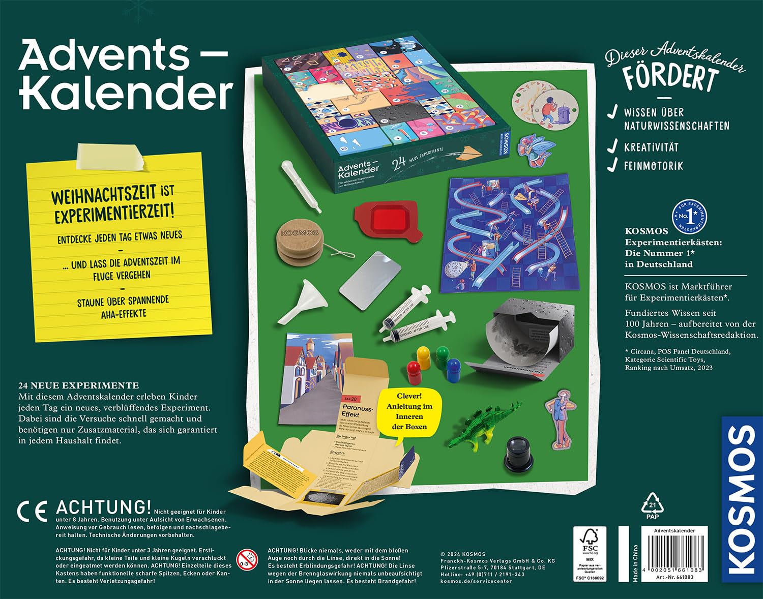 KOSMOS 661083 Experimente Adventskalender, Die schönsten Experimente zur Weihnachtszeit, in 5 Min, für Kinder ab 8-12 Jahre, Spielzeug, Science