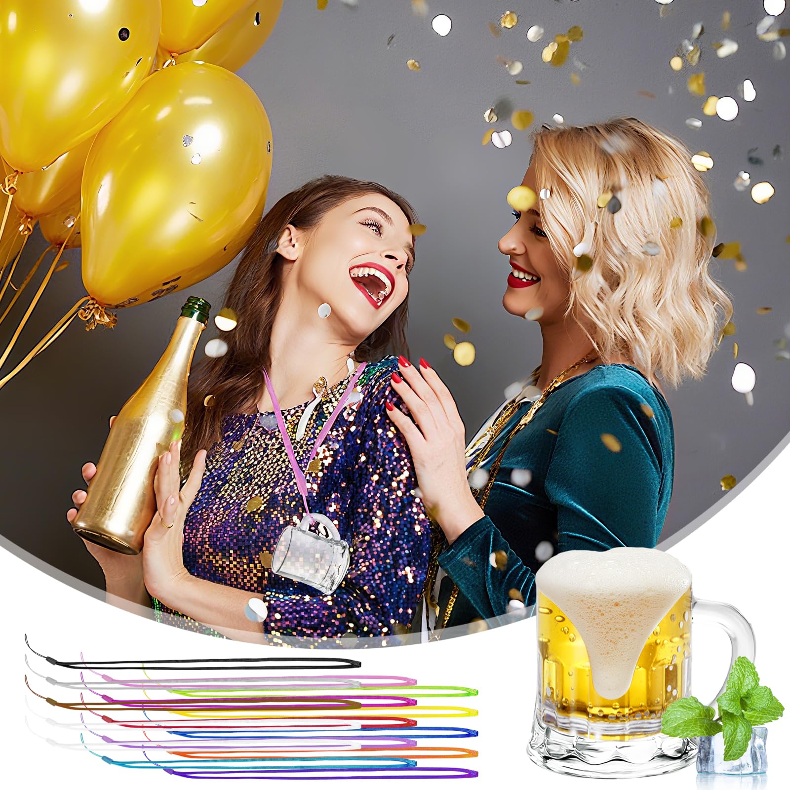 Mssushi 15 pezzi Bicchieri da Shottino 30ML Bicchieri con Manico e Collana, Bicchiere da liquore con fondo spesso, Per addio al nubilato Addio al celibato Matrimonio Carnevale Compleanno