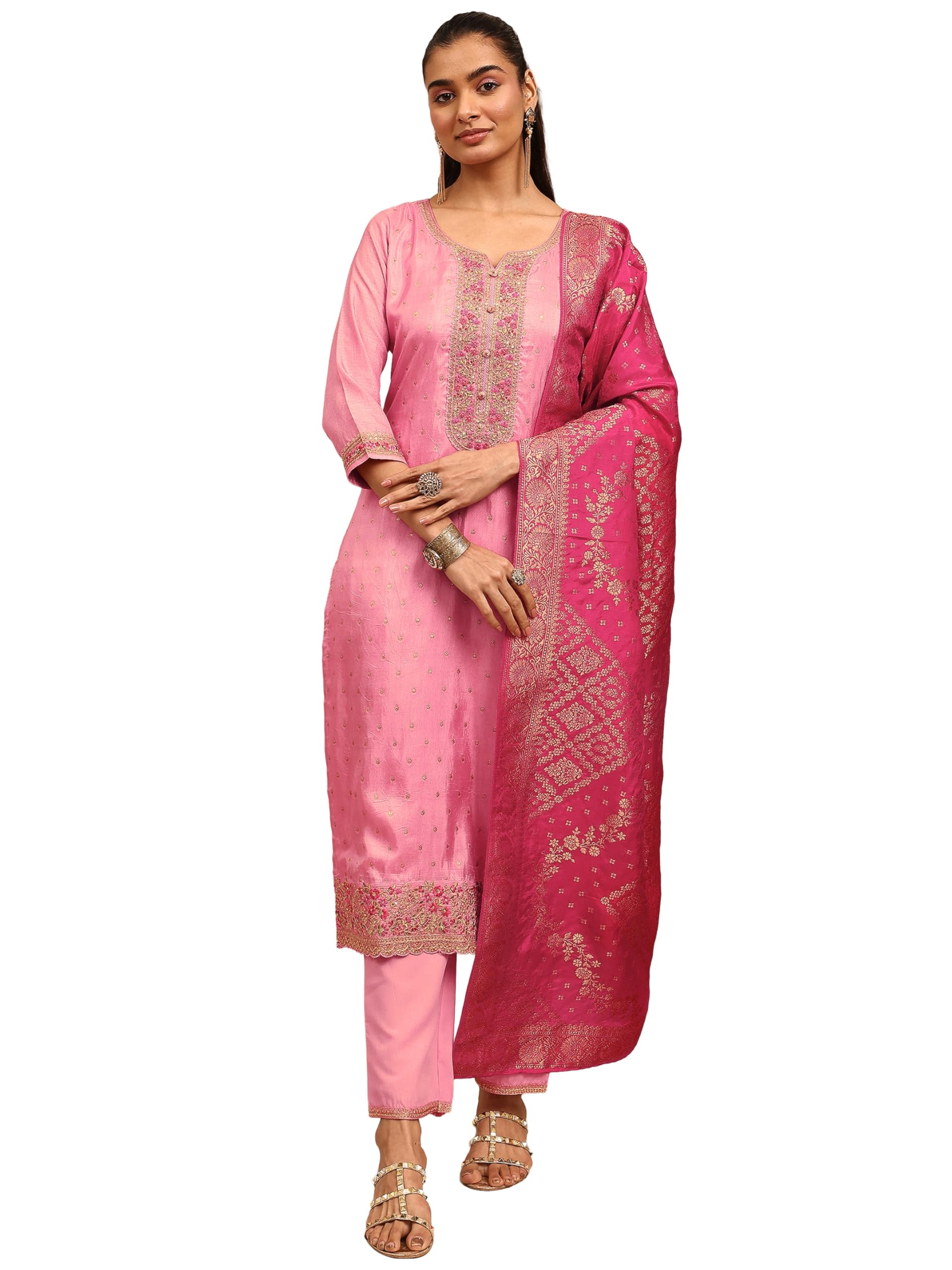 libas Embroidered Silk Blend Straight Kurta With Trousers and Dupatta | ethnic wear | bridal suit | wedding dress | occasion wear-picture-41