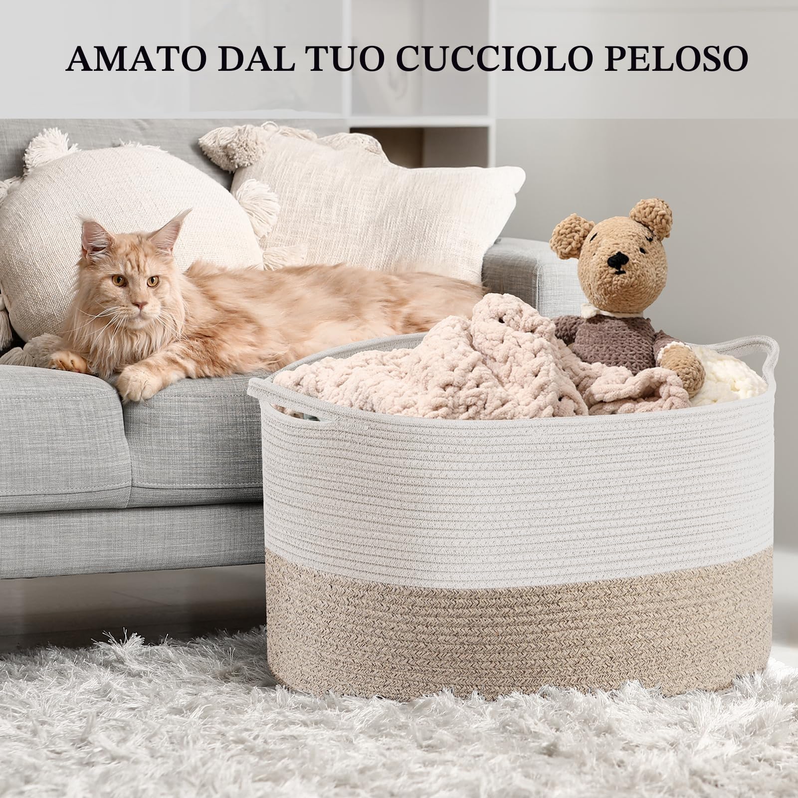 Maliton Cesto Portabiancheria Extra Grande 50x33 cm Bianco Marrone
