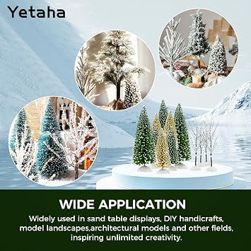 Yetaha 12PCS Mini Mixed Christmas Trees, Small Artificial Frost Trees with Bases, Miniature Green/Yellow Sisal Bottle Brush Tree for Tabletop Christmas Party Decoration DIY Crafts 13/15/18cm