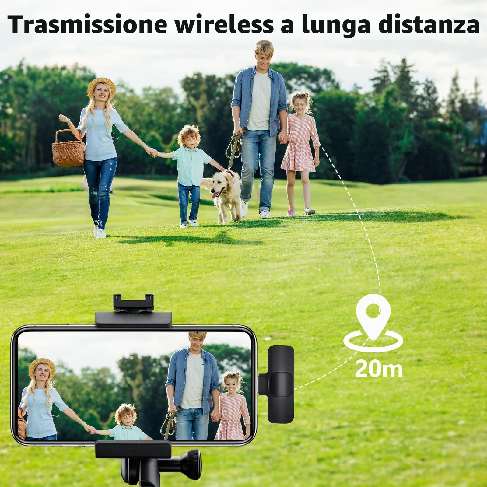 Microfono Lavalier per iPhone Android Laptop, Mini Microfono Wireless, A Clip,Con Display a LED,Riduzione Del Rumore,Per La Registrazione Video Social, Tiktok, Youtube,Streaming, Podcast, Vlogging