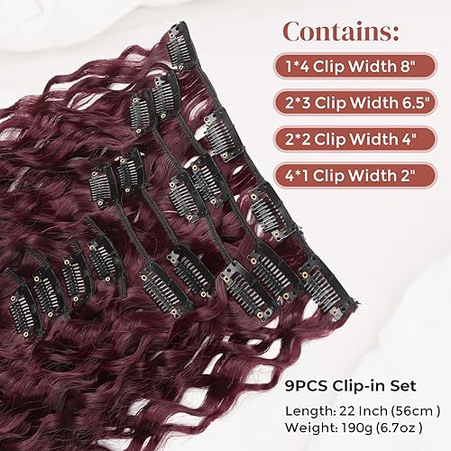 Miniatura 2 de LONAI - 9 extensiones de cabello negro con clip, LN001 de 22 pulgadas, largo, rizado, grueso, resistente al calor, sintético, suave, ondulado