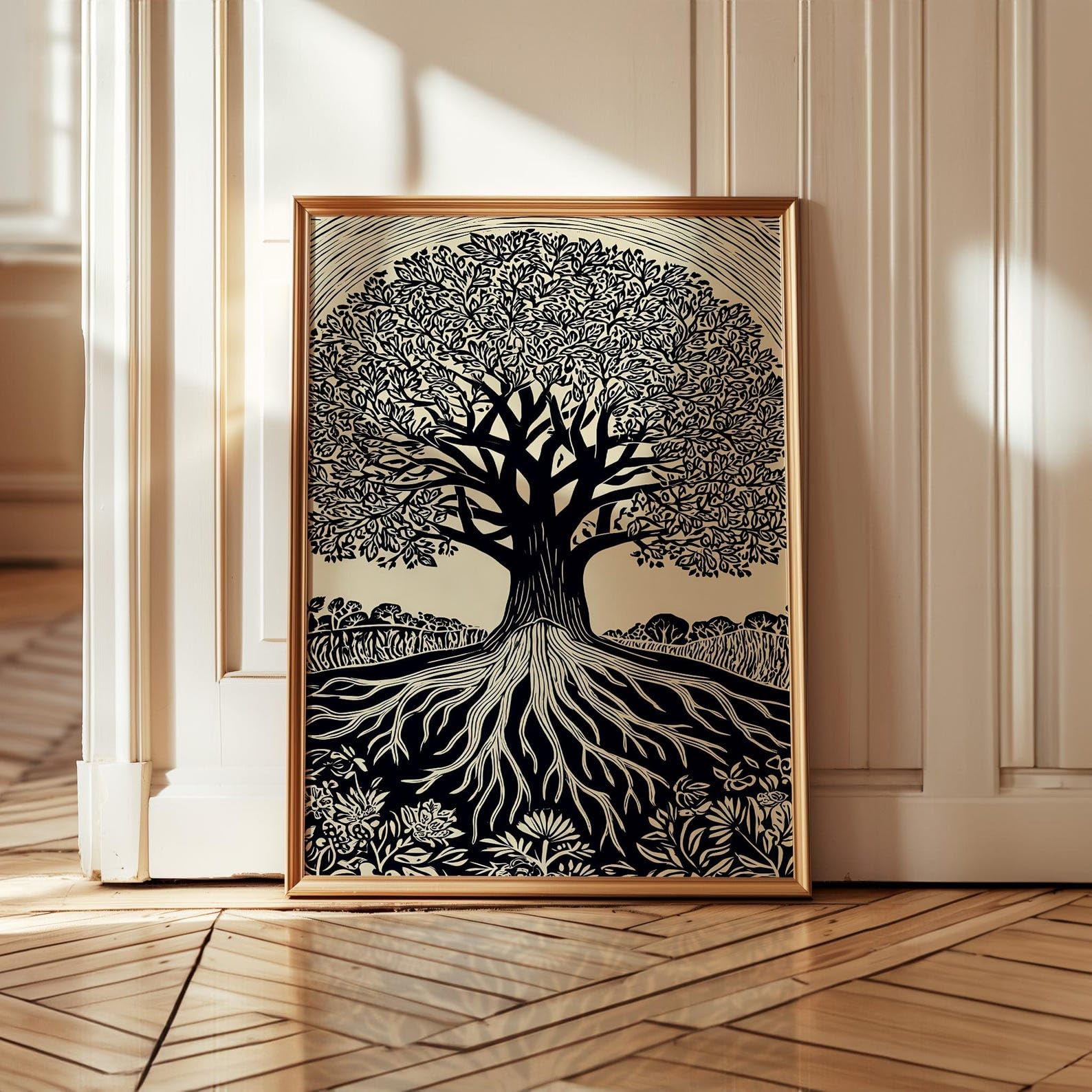 LMYCHENG Tree Of Life Canvas Oil Painting, Black White Tree Wall Art, Botanical Illustration Print for Living Room Home Decor(70x110cm/Frameless)
