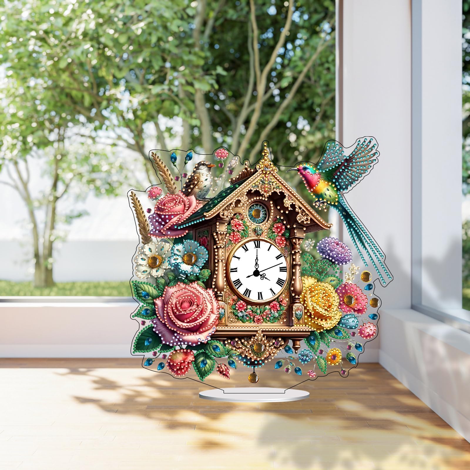 ARTopet 2Pcs Vintage Table Clocks DIY Diamond Desktop Clock Ornaments Creative Design PET Diamond Art Painting Tabletop Ornaments Single Sided Diamond Home Decoration-03