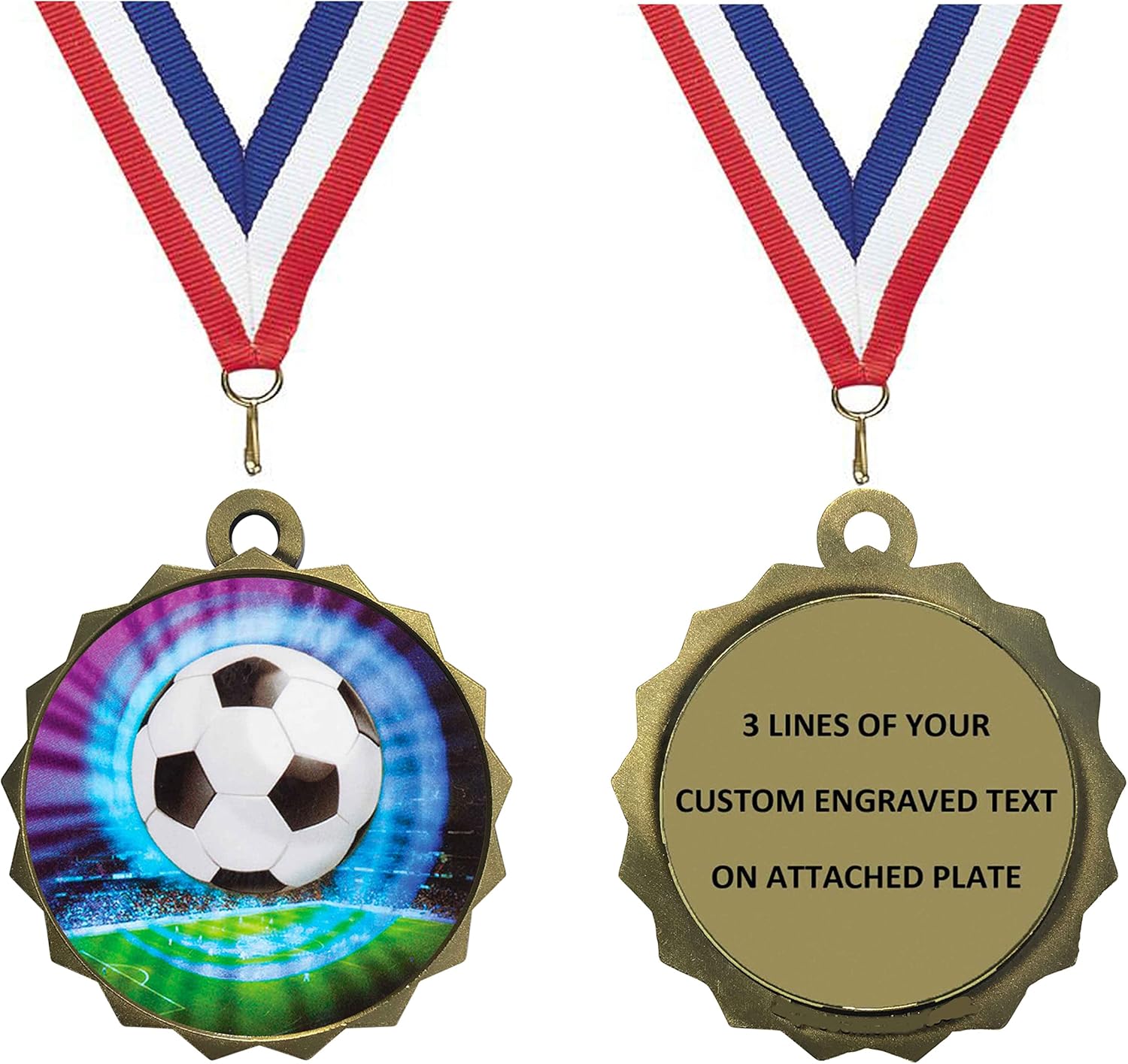 Express Medals 1 to 50 Packs Engraved Personalized Custom 2.25 Inch Gold Silver Bronze Soccer Medals Trophy Award with Neck Ribbon Medal Trophies LAZD214MY446